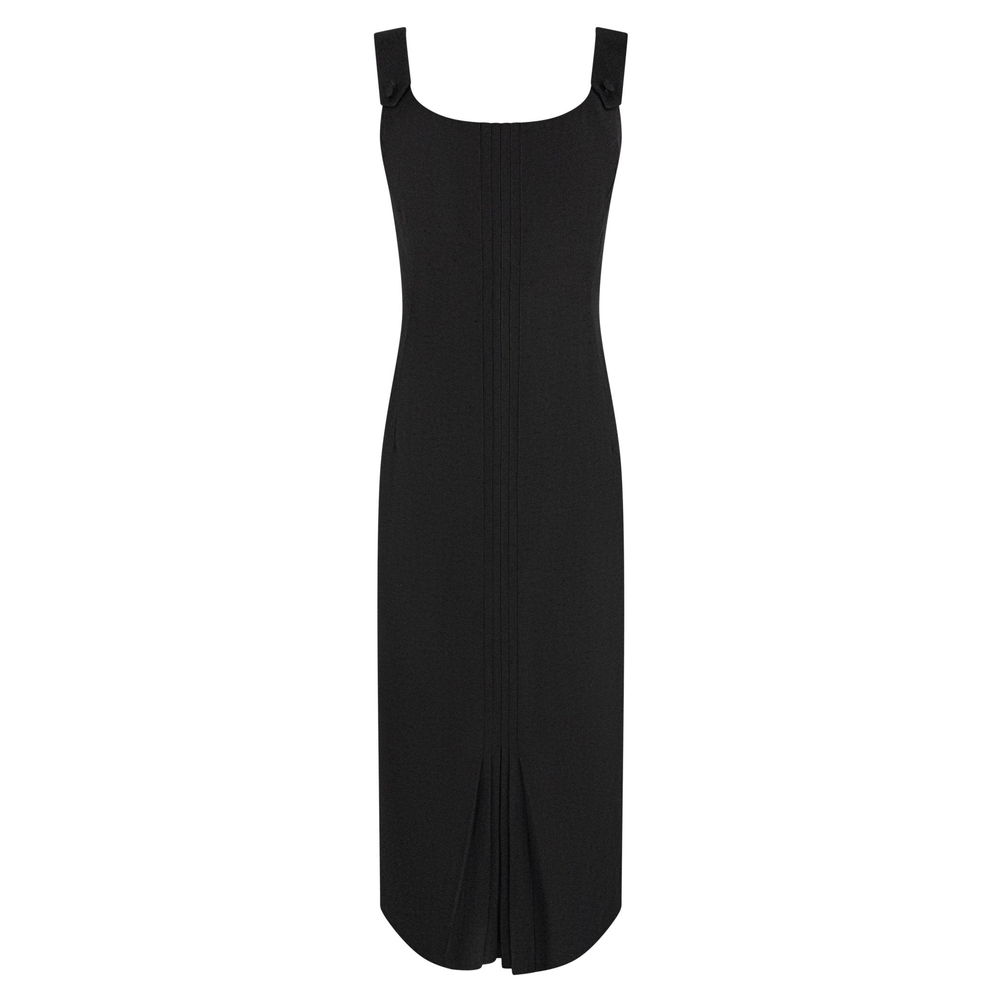 S/S 1999 John Galliano Black Stretch Pleated Sleeveless Pencil Dress - RealList