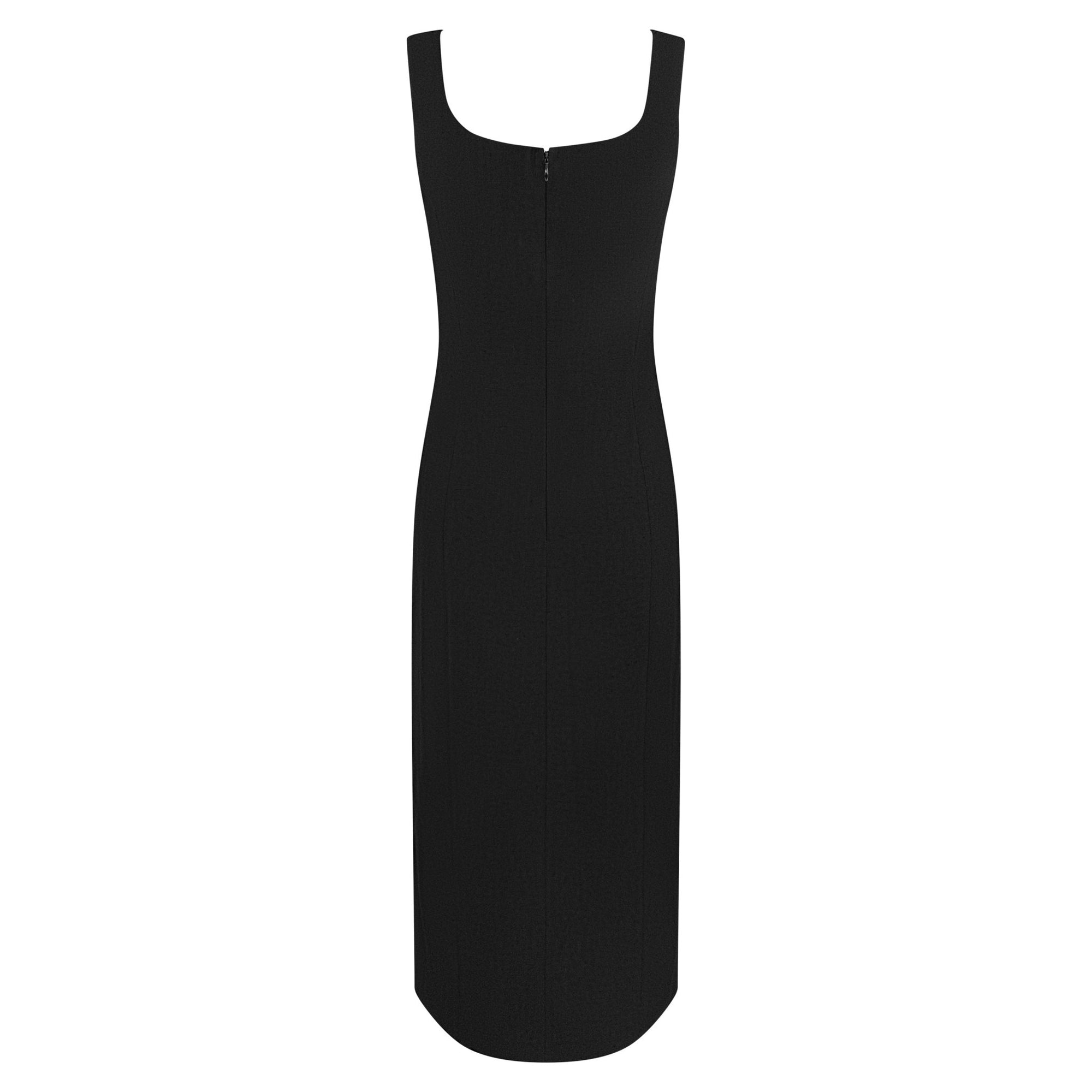 S/S 1999 John Galliano Black Stretch Pleated Sleeveless Pencil Dress - RealList