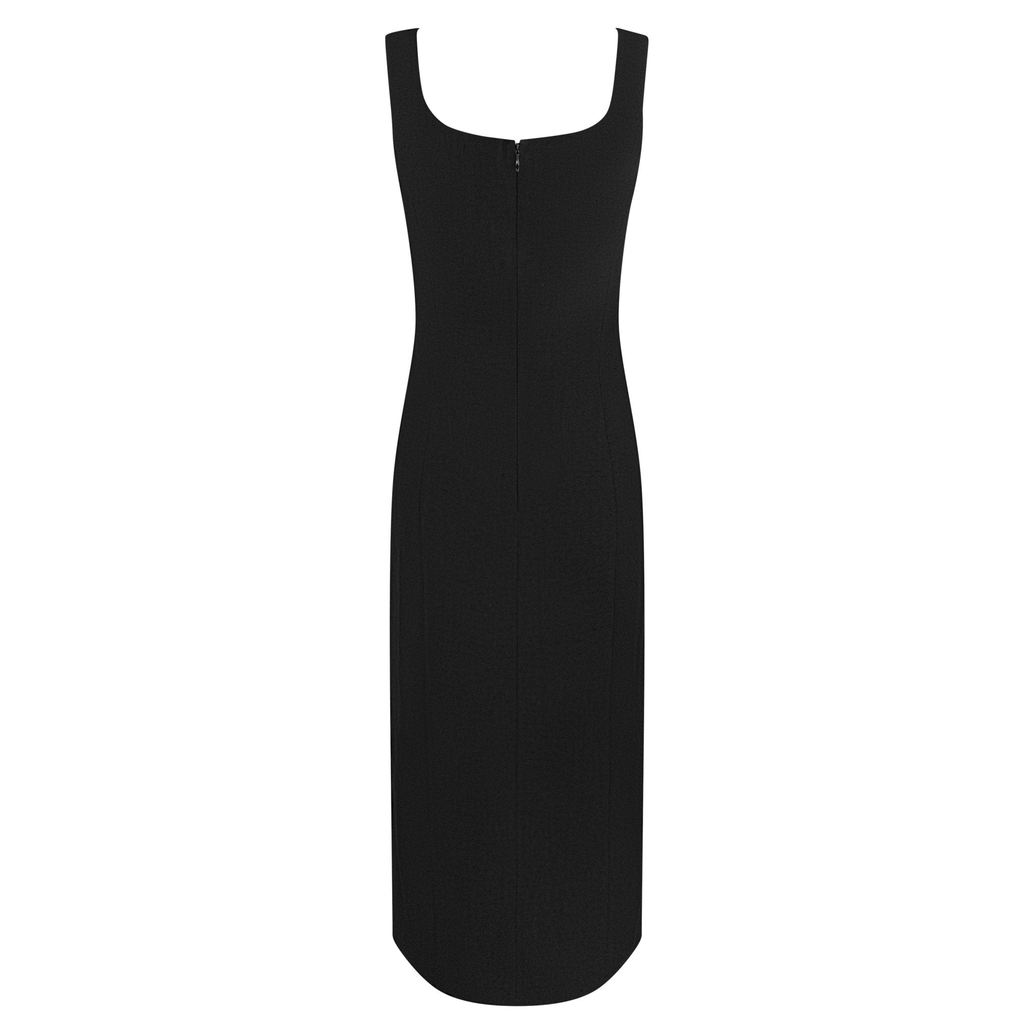 S/S 1999 John Galliano Black Stretch Pleated Sleeveless Pencil Dress - RealList