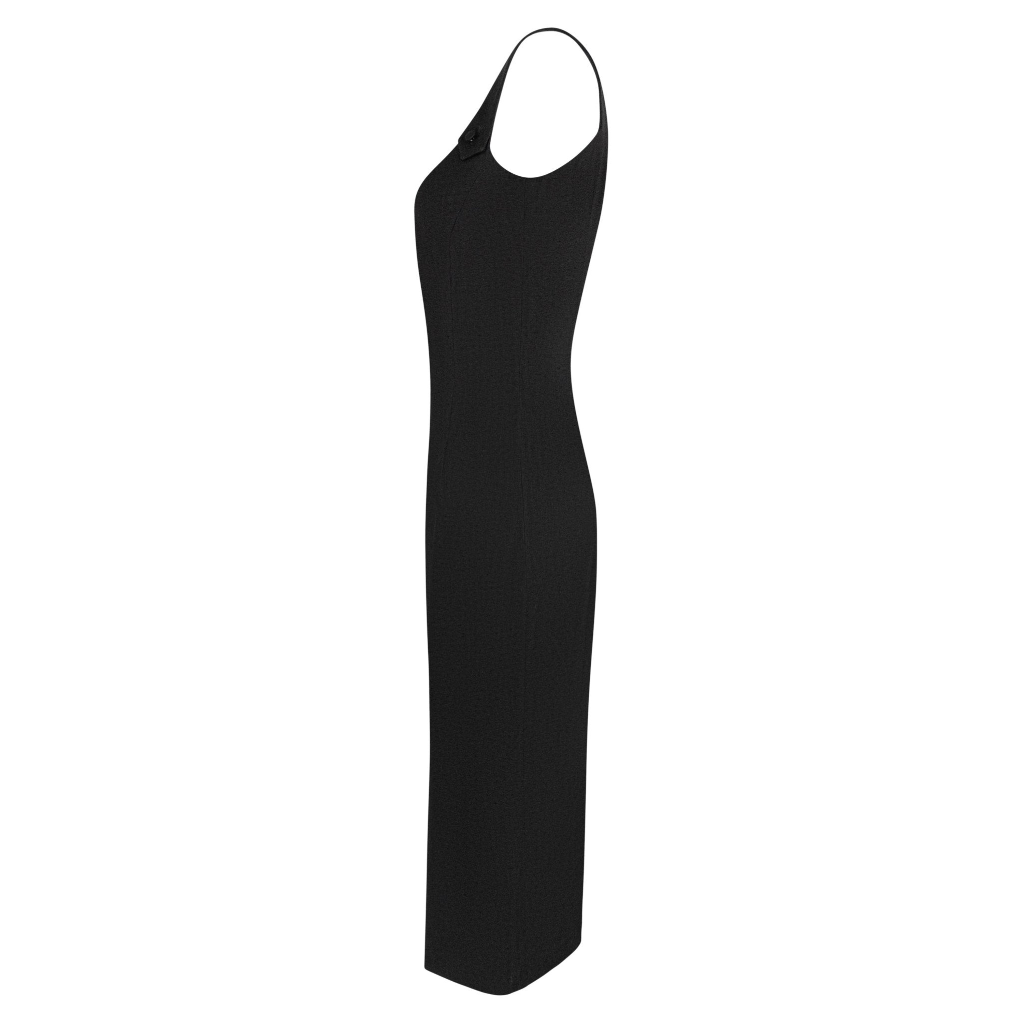 S/S 1999 John Galliano Black Stretch Pleated Sleeveless Pencil Dress - RealList