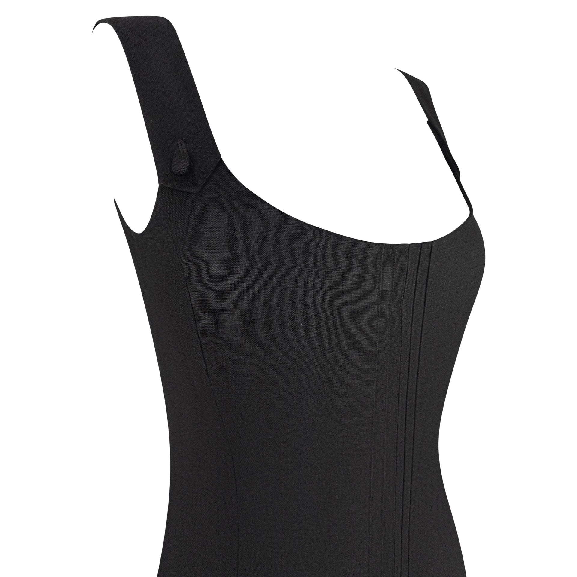 S/S 1999 John Galliano Black Stretch Pleated Sleeveless Pencil Dress - RealList