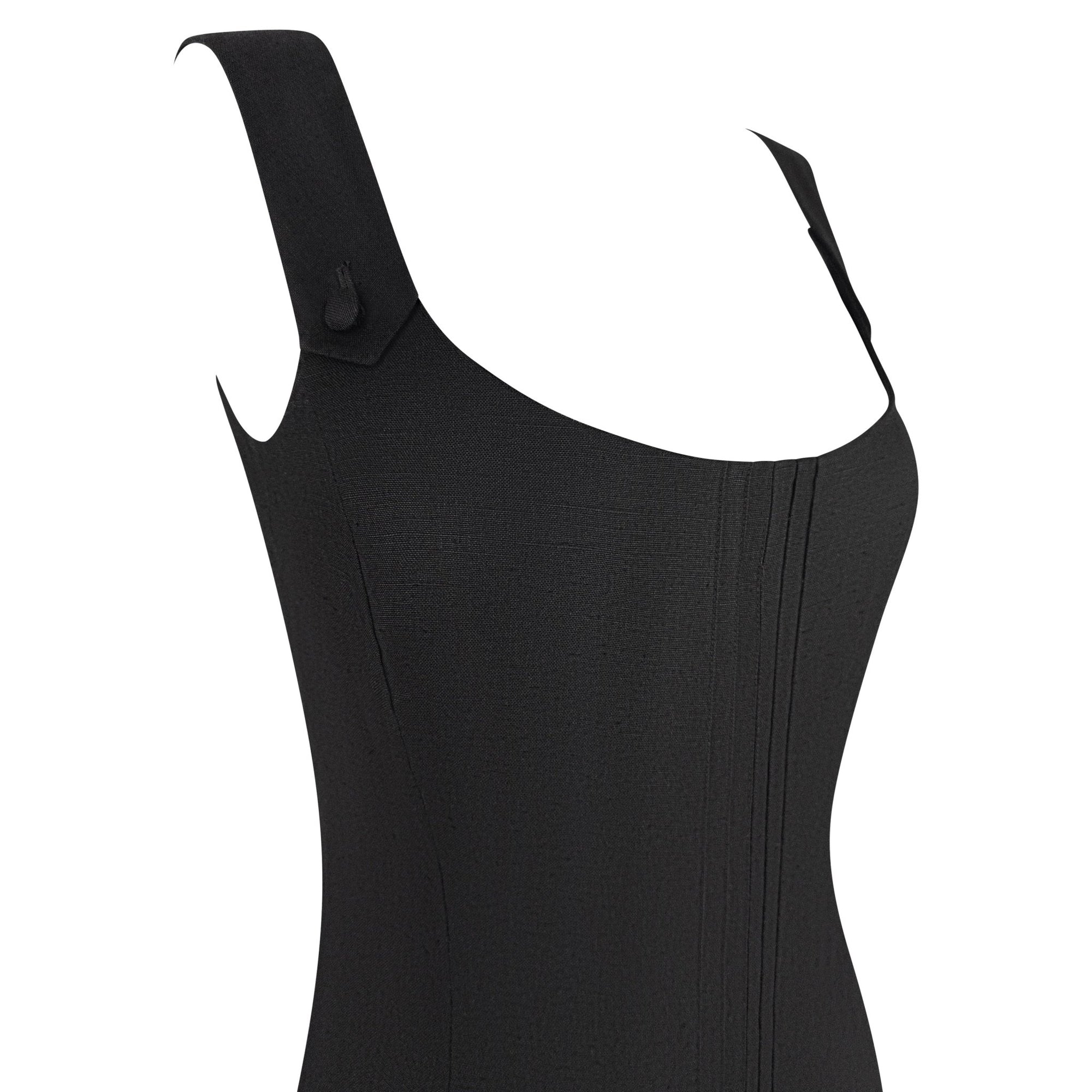S/S 1999 John Galliano Black Stretch Pleated Sleeveless Pencil Dress - RealList