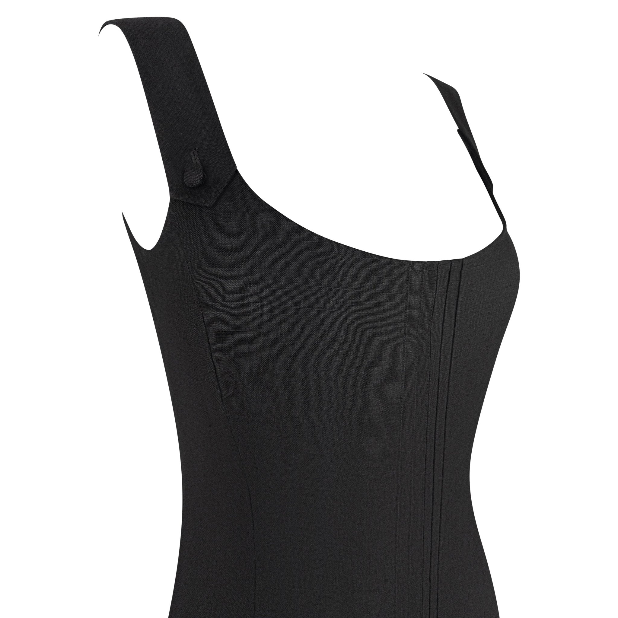 S/S 1999 John Galliano Black Stretch Pleated Sleeveless Pencil Dress - RealList