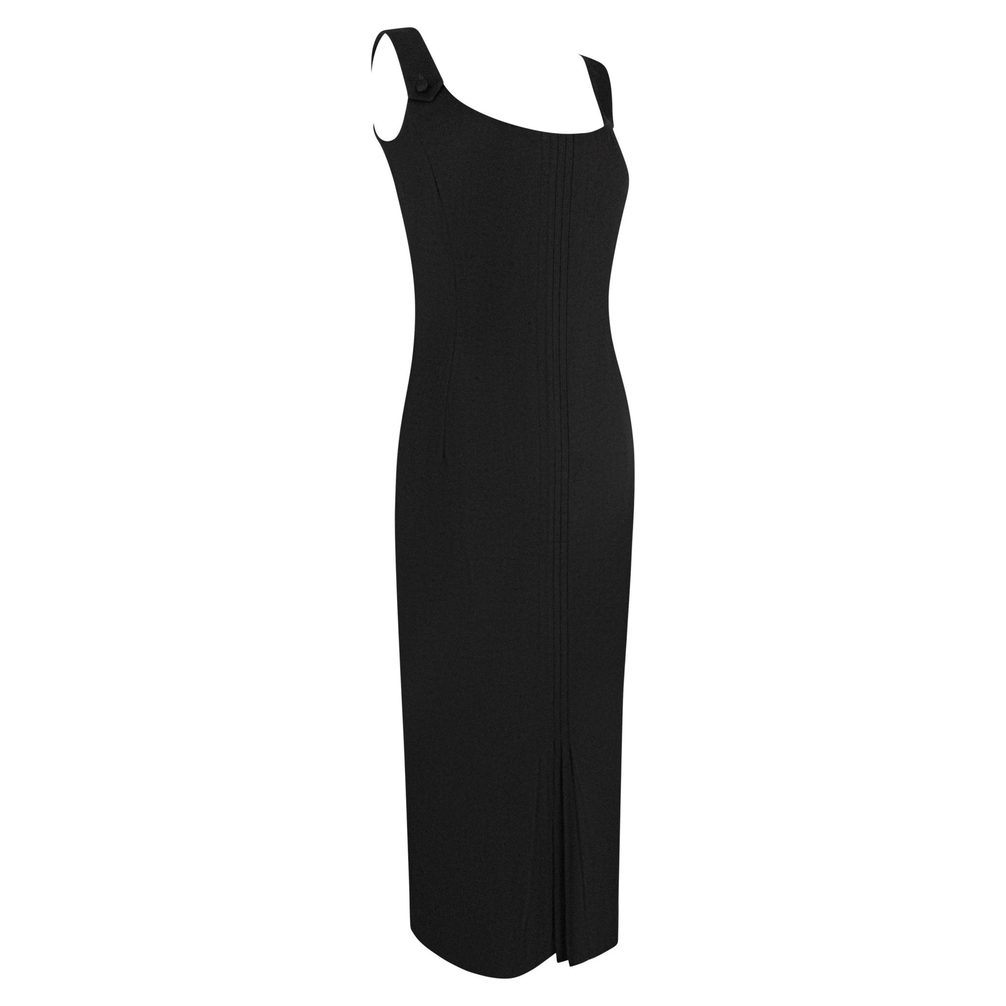 S/S 1999 John Galliano Black Stretch Pleated Sleeveless Pencil Dress - RealList