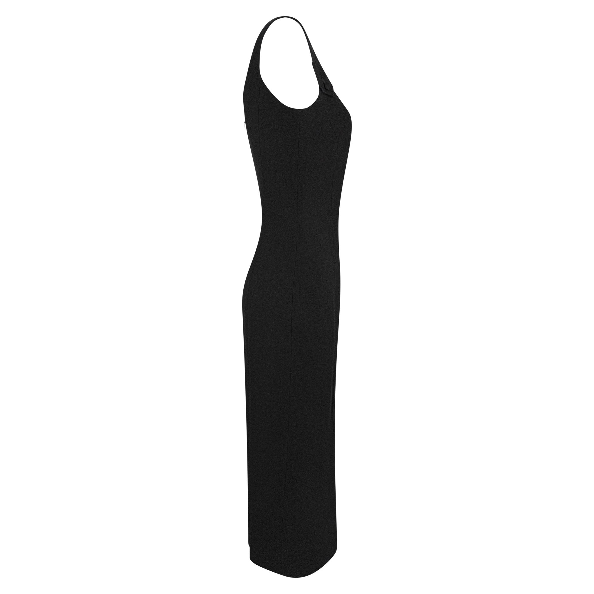 S/S 1999 John Galliano Black Stretch Pleated Sleeveless Pencil Dress - RealList