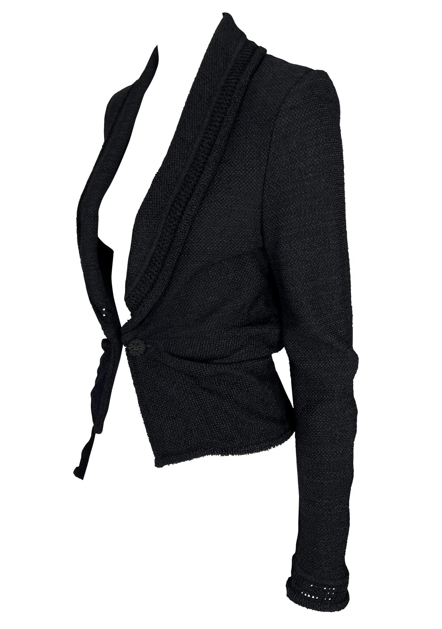 S/S 1999 John Galliano Stretch Knit Sheer Black Shawl Sweater Jacket - RealList