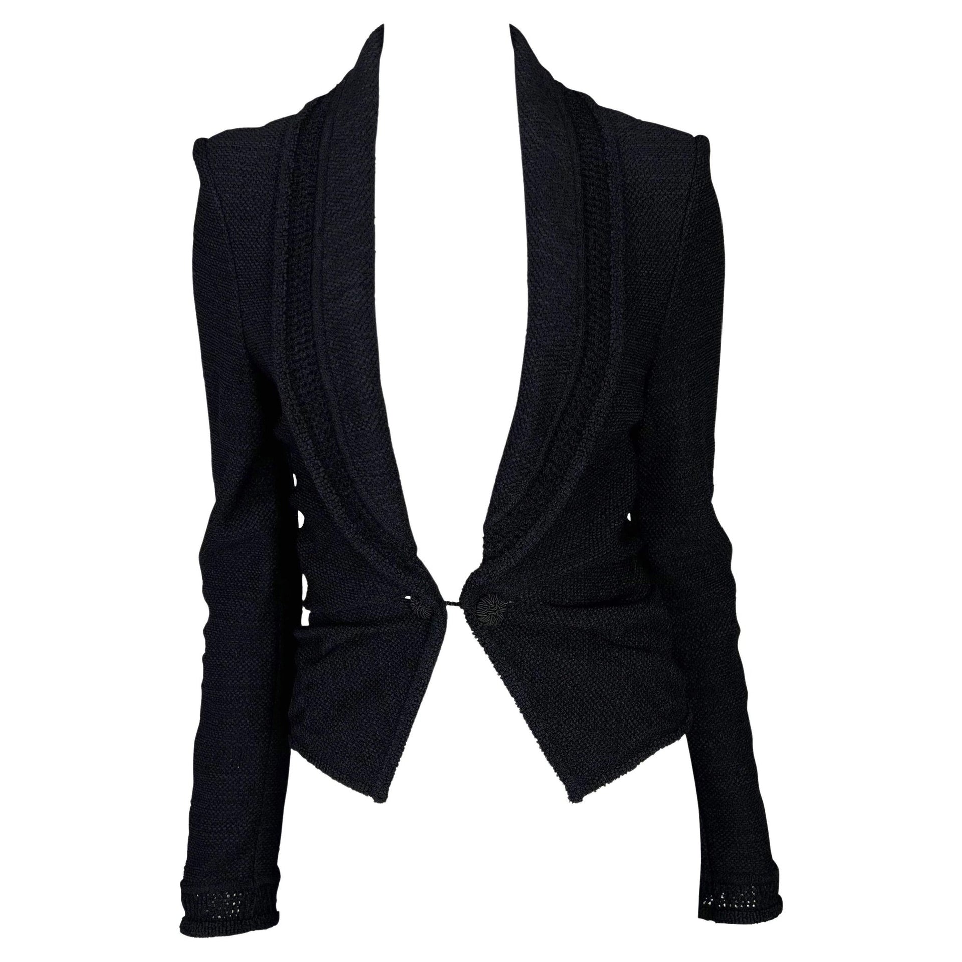 S/S 1999 John Galliano Stretch Knit Sheer Black Shawl Sweater Jacket - RealList