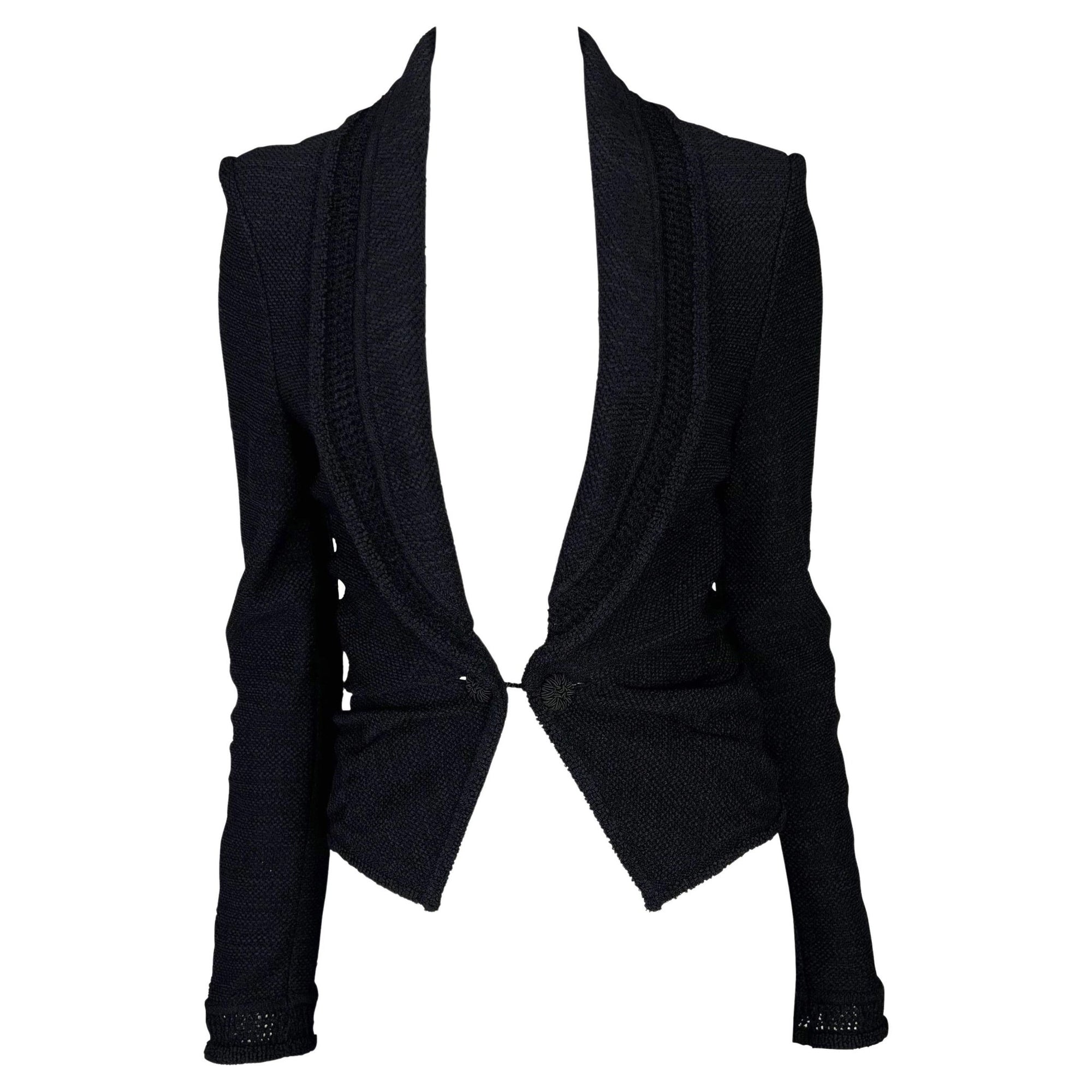 S/S 1999 John Galliano Stretch Knit Sheer Black Shawl Sweater Jacket - RealList