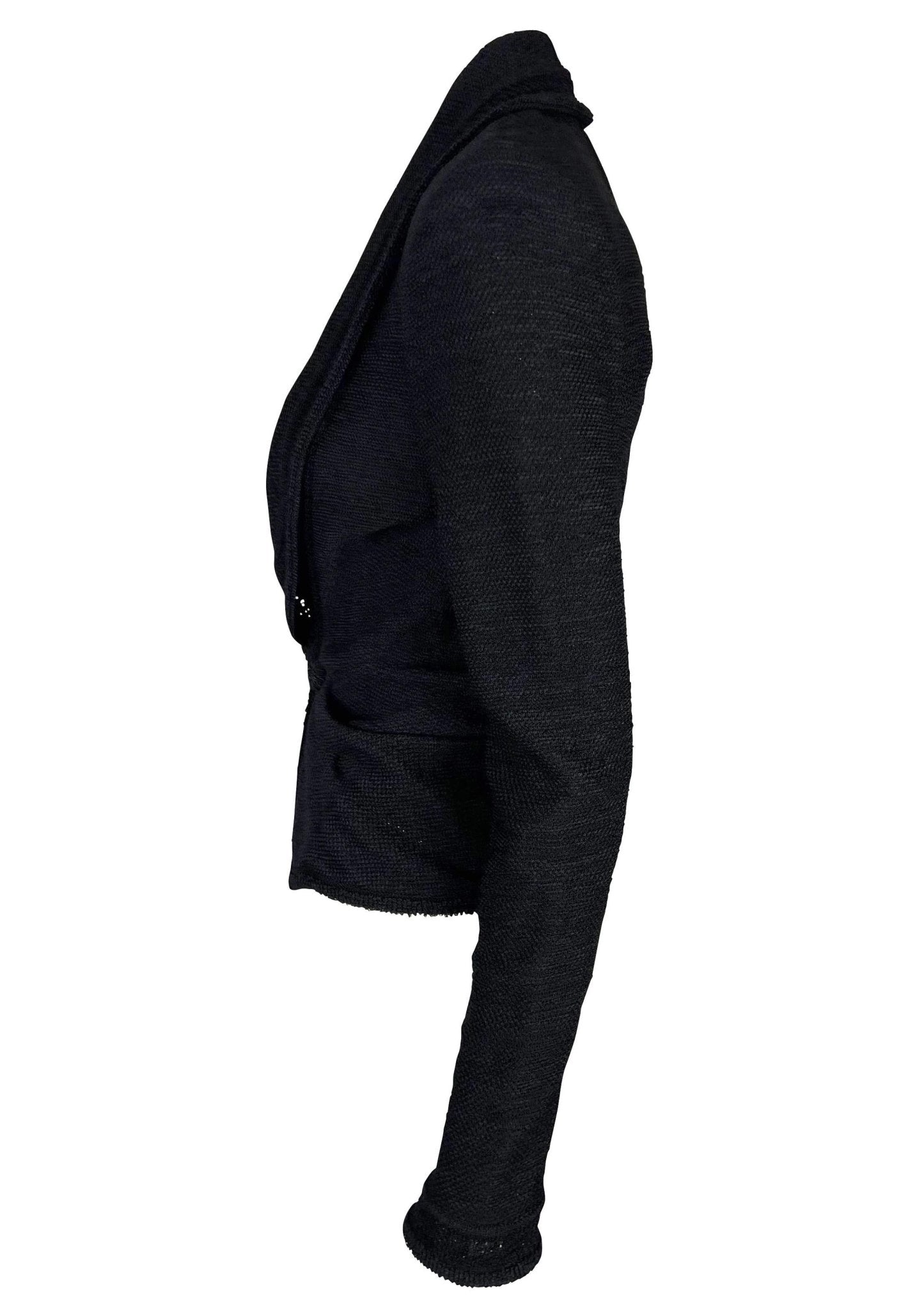 S/S 1999 John Galliano Stretch Knit Sheer Black Shawl Sweater Jacket - RealList