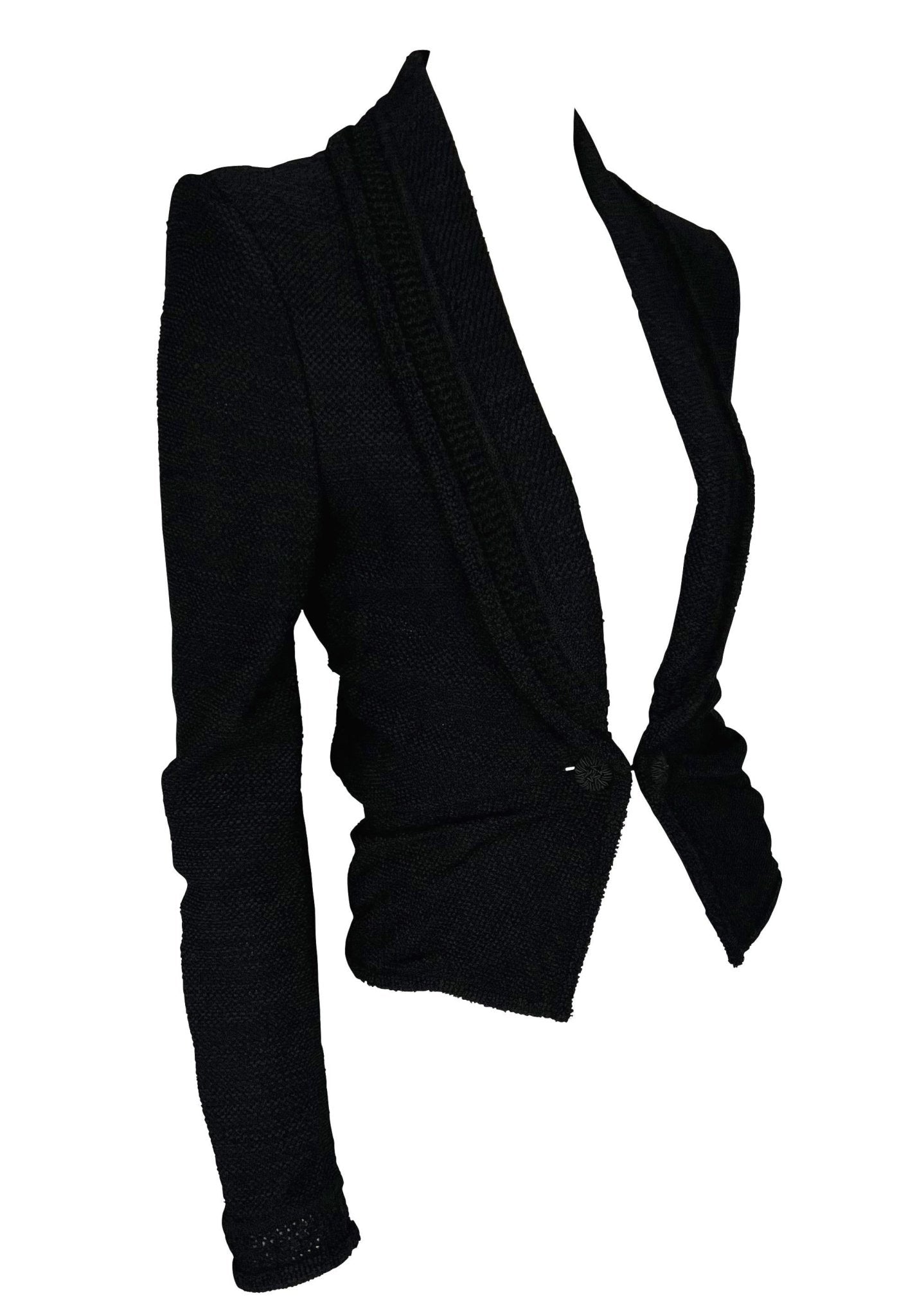 S/S 1999 John Galliano Stretch Knit Sheer Black Shawl Sweater Jacket - RealList