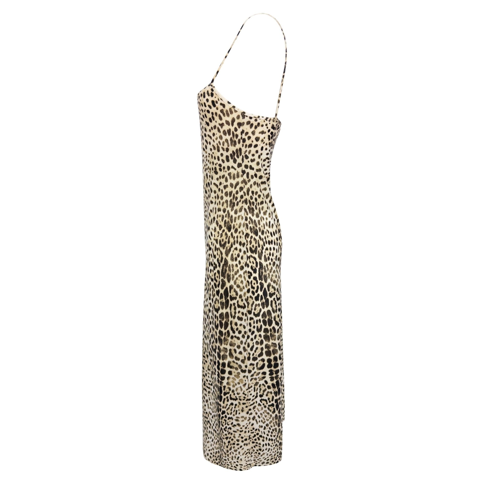S/S 1999 Roberto Cavalli Leopard Print Satin Bodycon Slip Dress - RealList