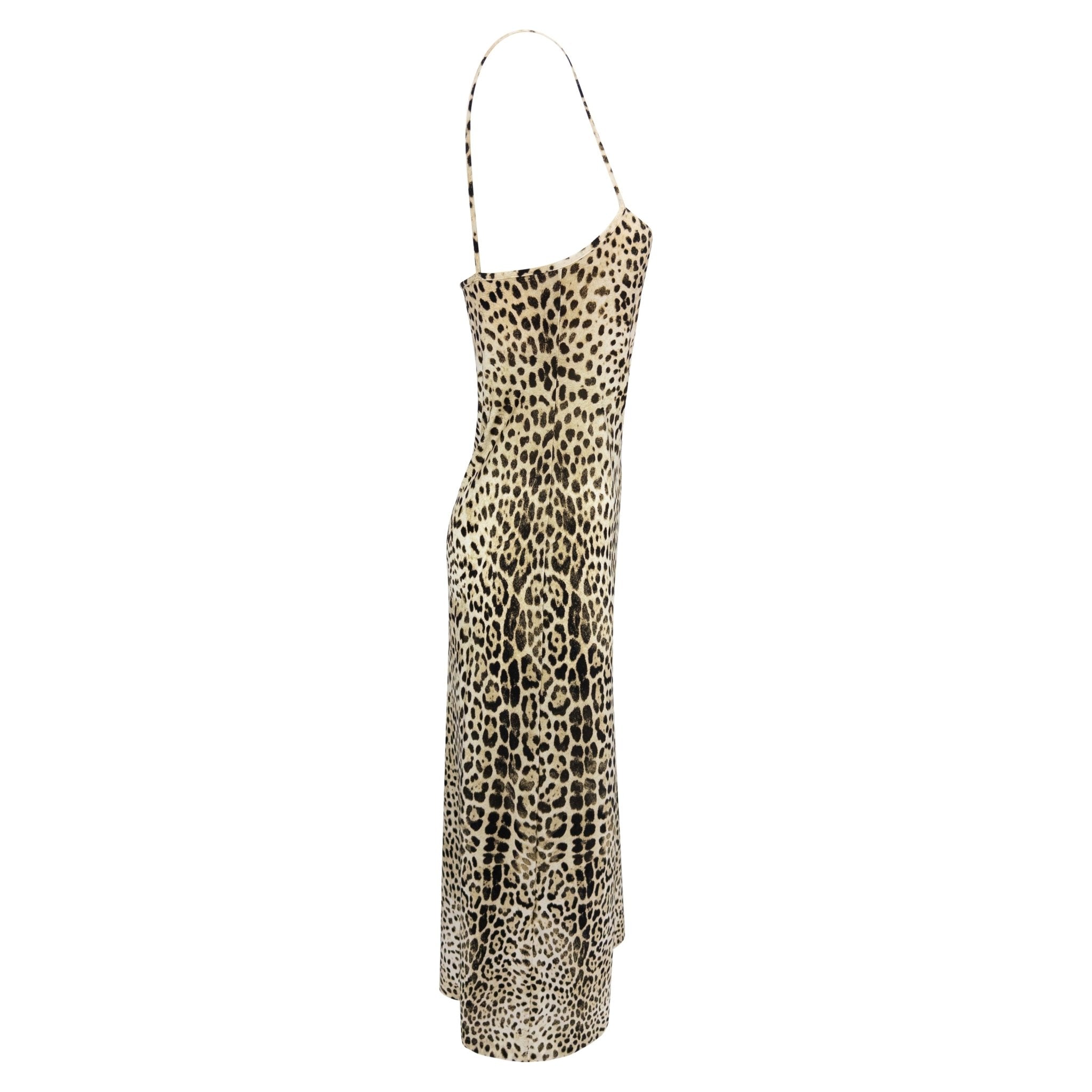 S/S 1999 Roberto Cavalli Leopard Print Satin Bodycon Slip Dress - RealList