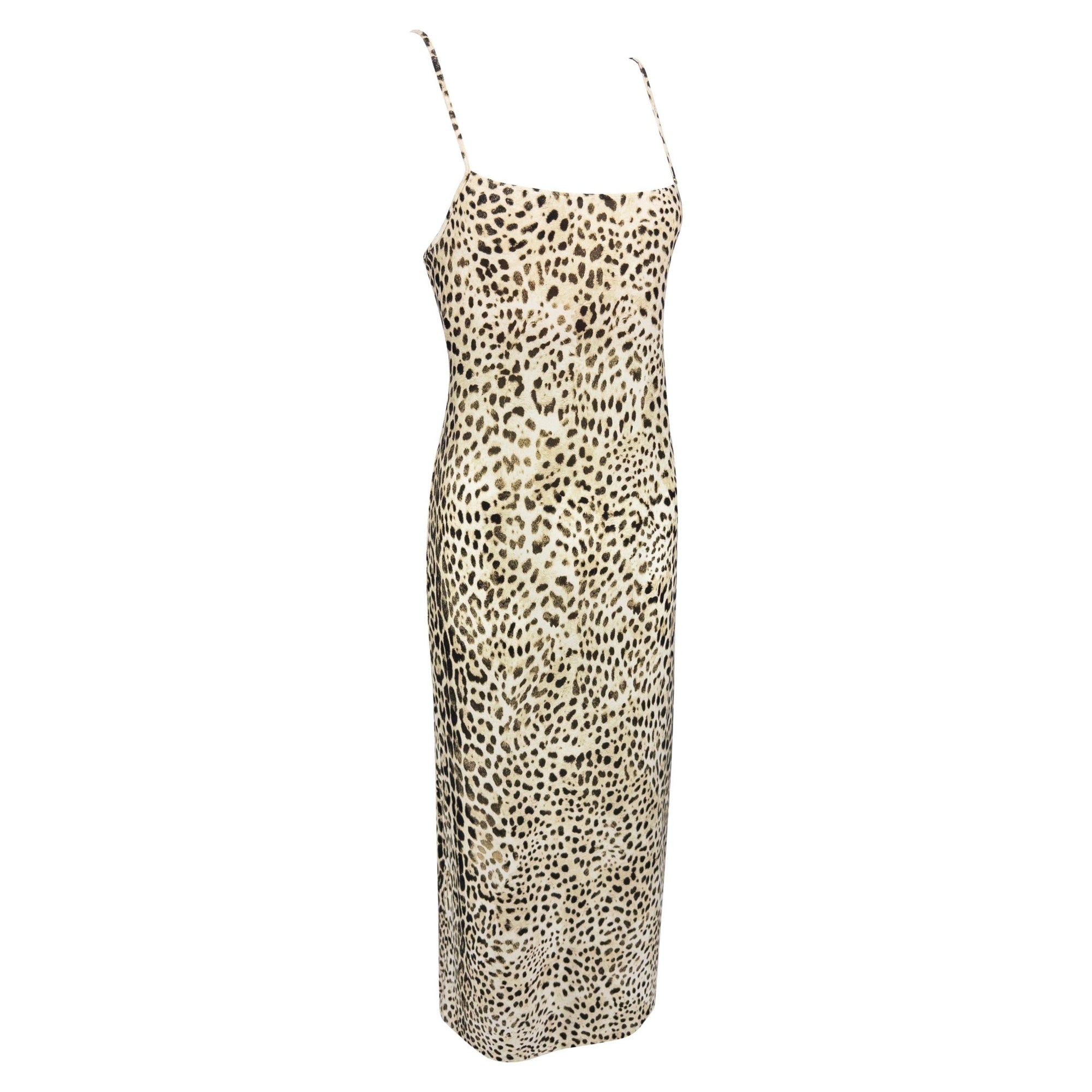 S/S 1999 Roberto Cavalli Leopard Print Satin Bodycon Slip Dress - RealList