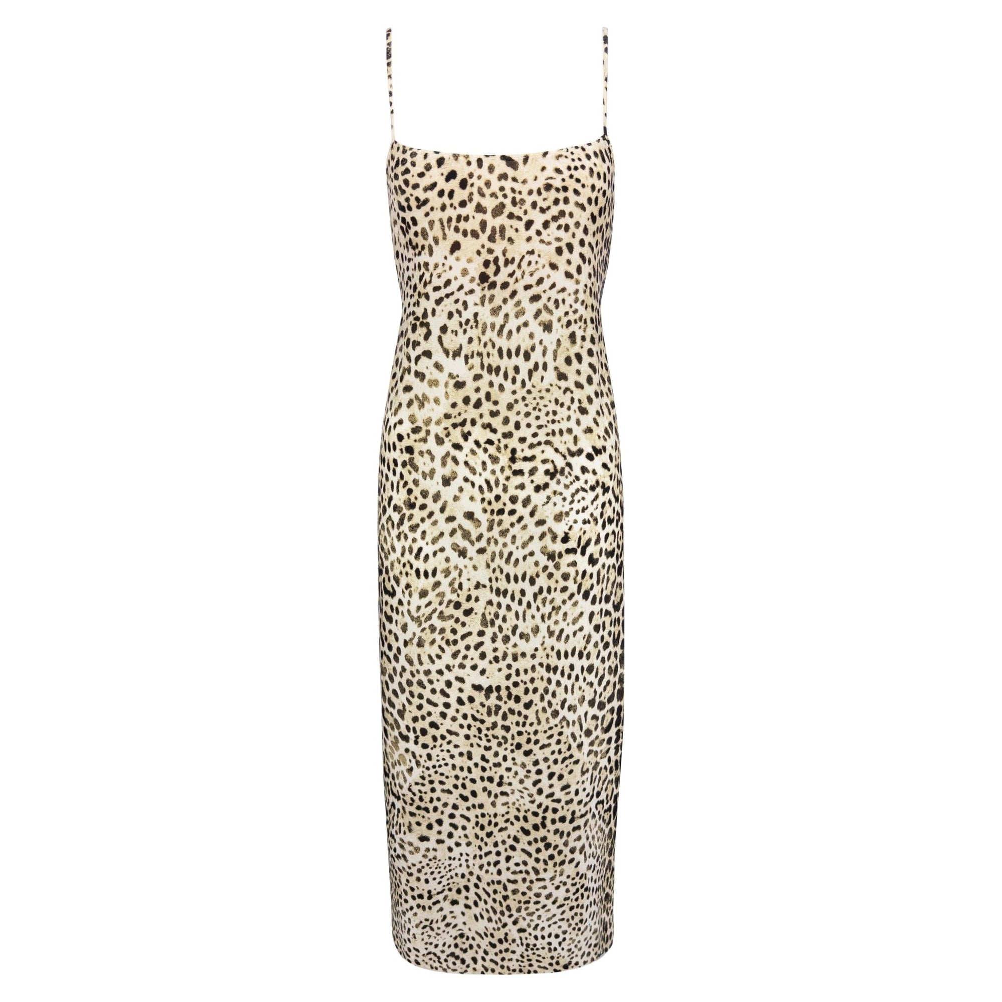 S/S 1999 Roberto Cavalli Leopard Print Satin Bodycon Slip Dress - RealList