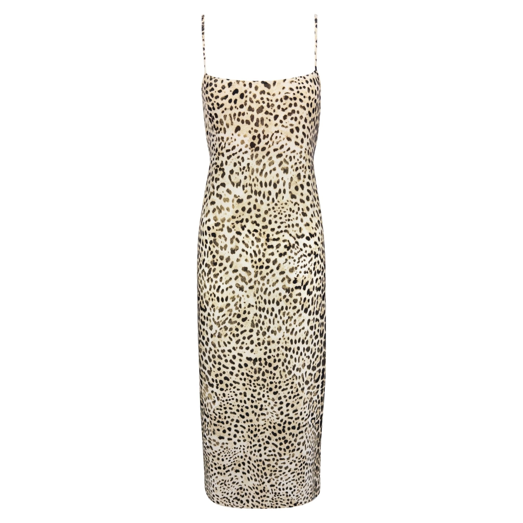S/S 1999 Roberto Cavalli Leopard Print Satin Bodycon Slip Dress - RealList