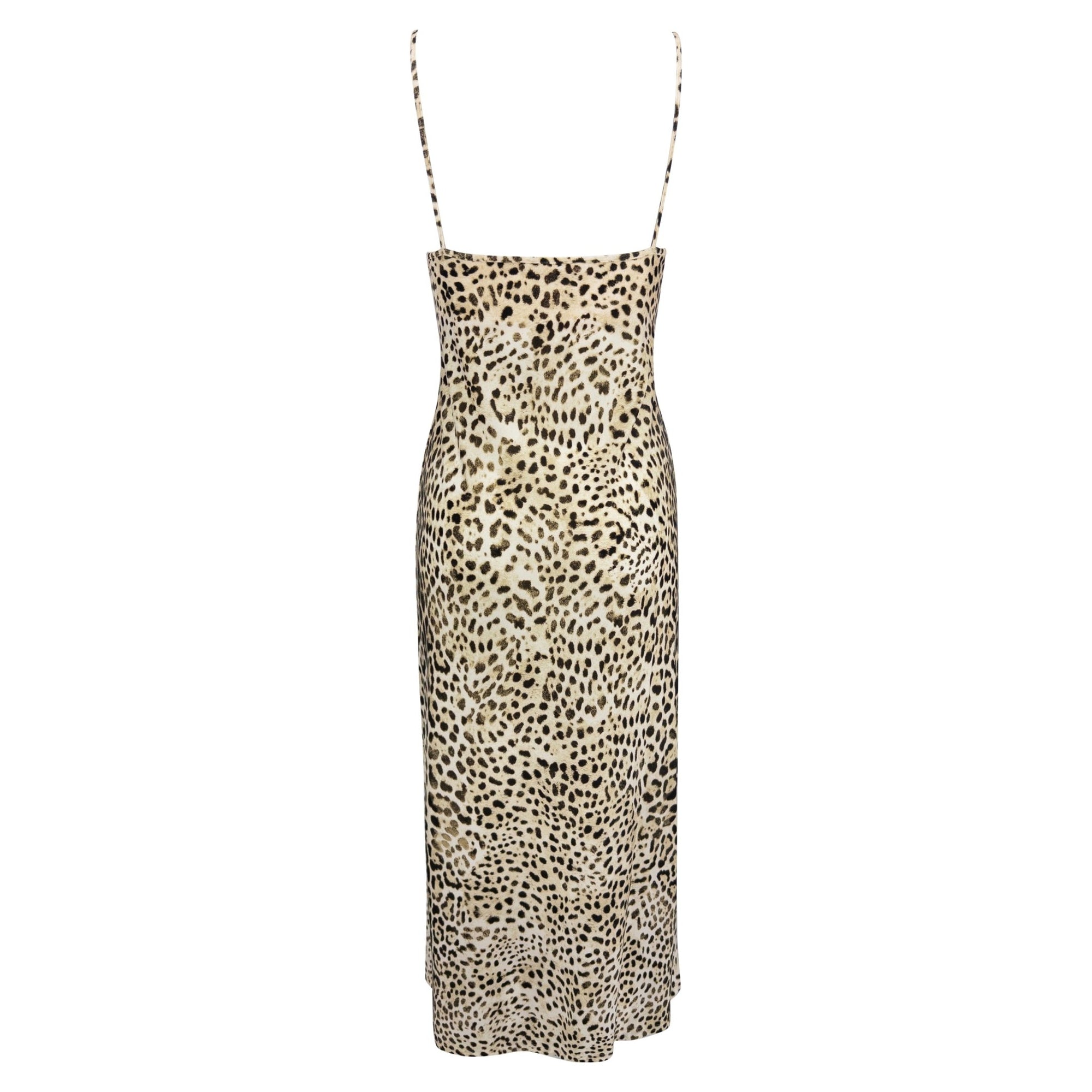 S/S 1999 Roberto Cavalli Leopard Print Satin Bodycon Slip Dress - RealList