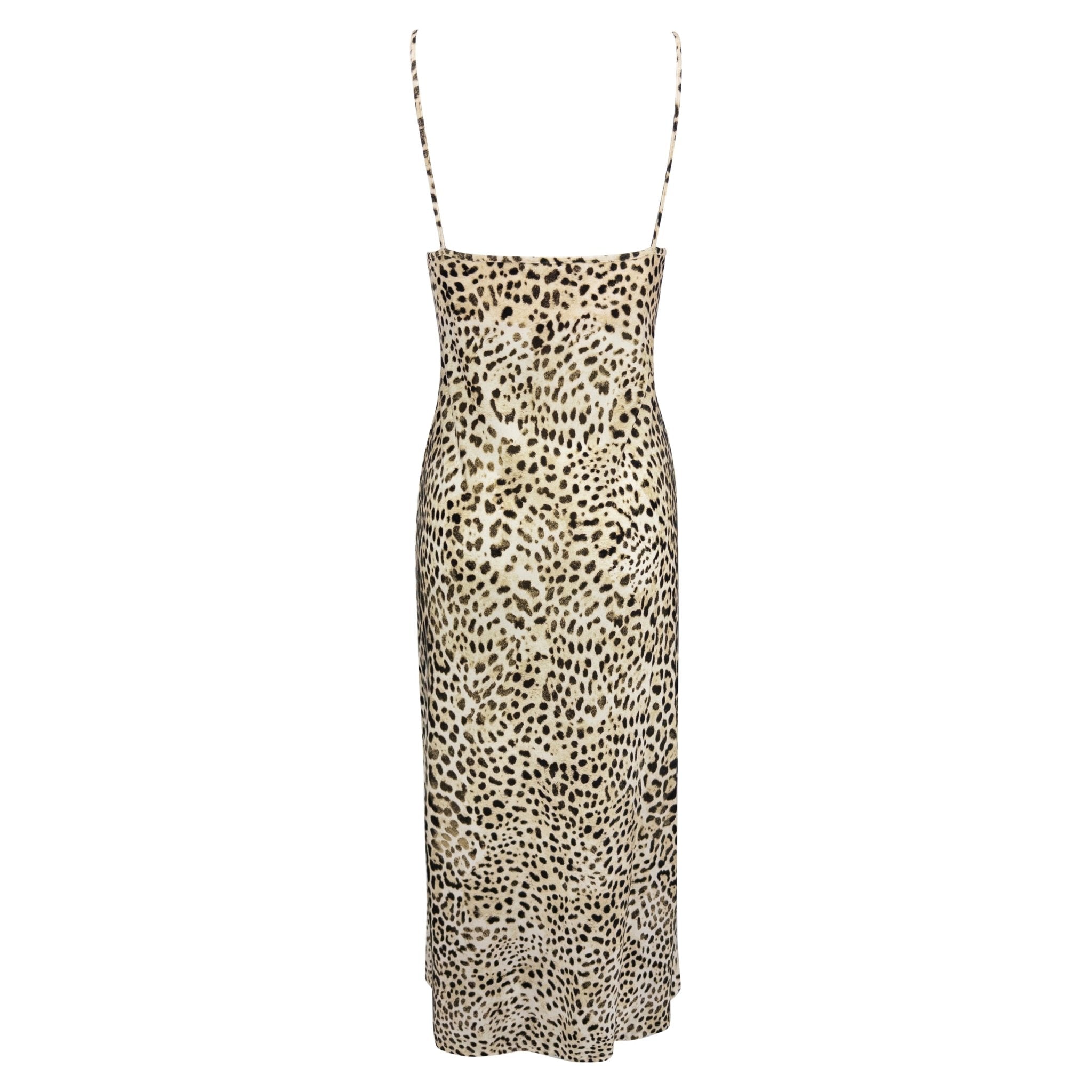 S/S 1999 Roberto Cavalli Leopard Print Satin Bodycon Slip Dress - RealList