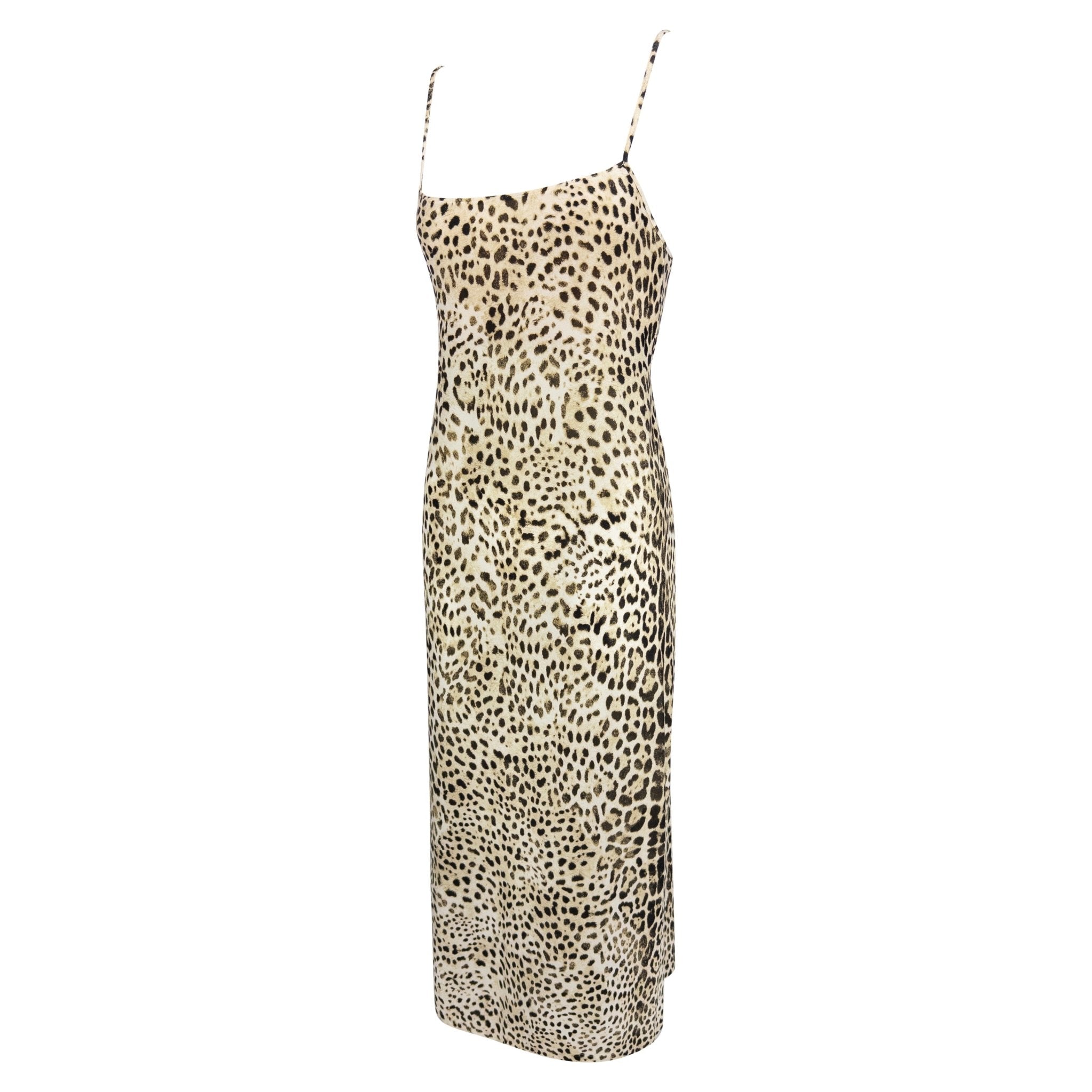 S/S 1999 Roberto Cavalli Leopard Print Satin Bodycon Slip Dress - RealList