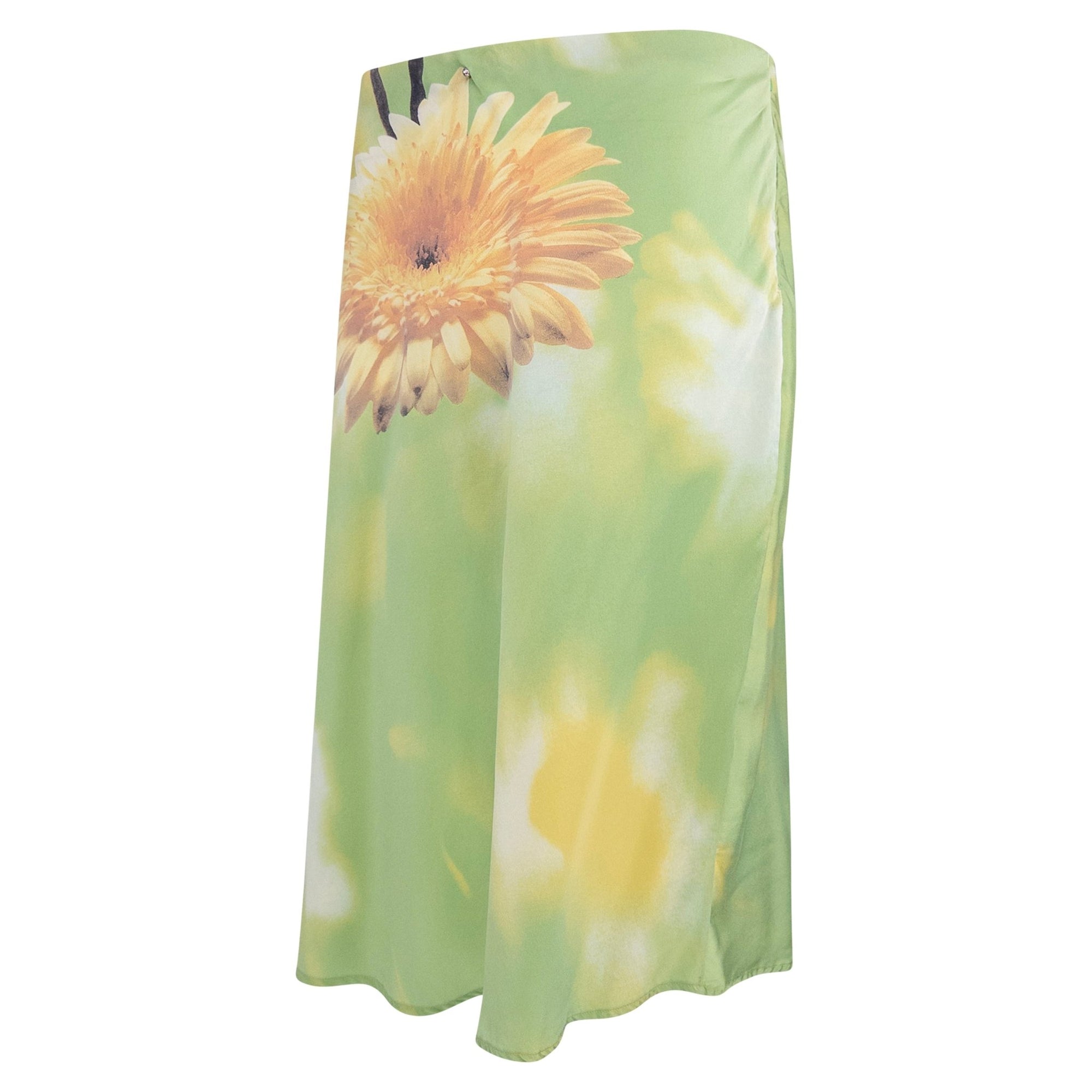 S/S 1999 Roberto Cavalli Silk Satin Floral Print Pierced Skirt - RealList
