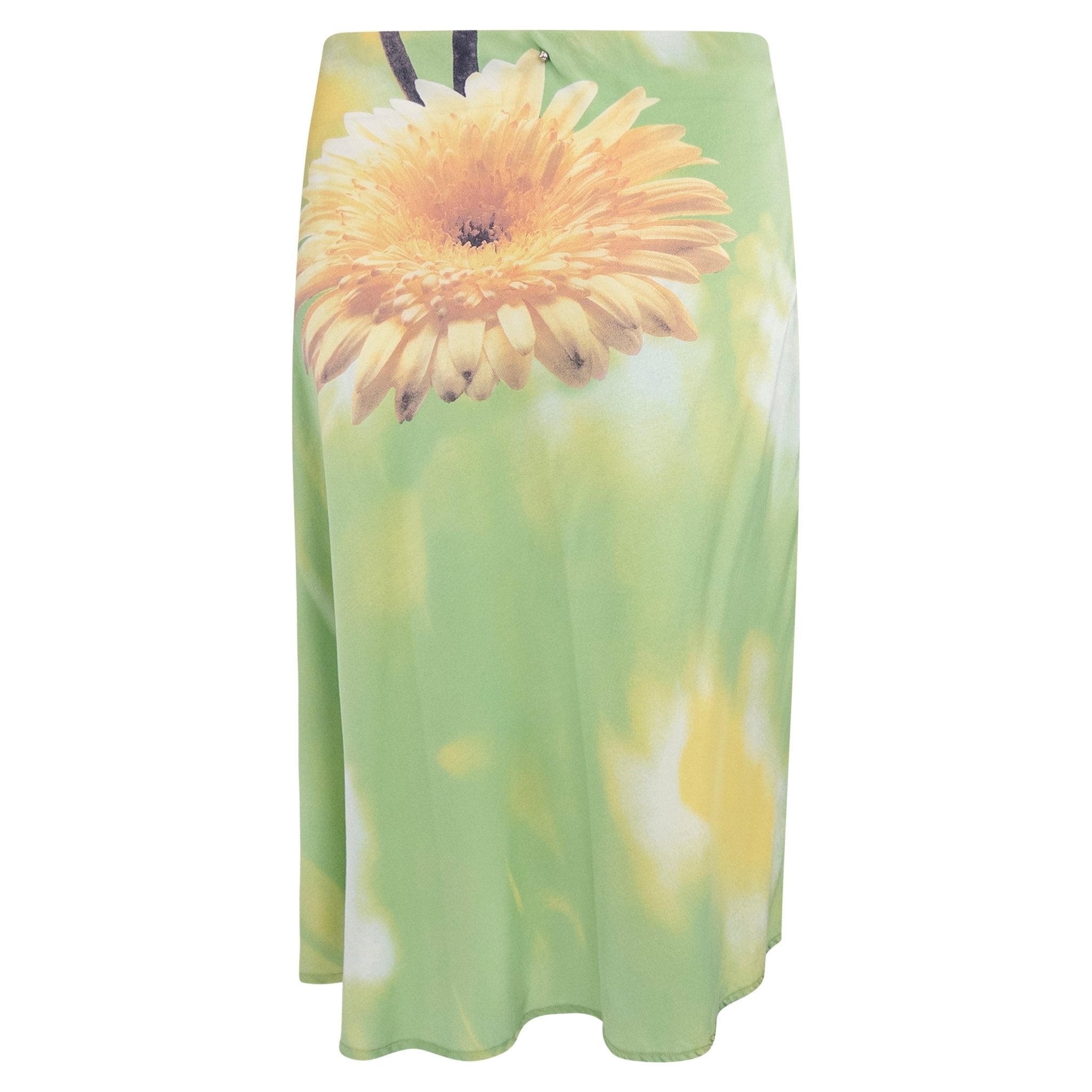 S/S 1999 Roberto Cavalli Silk Satin Floral Print Pierced Skirt - RealList