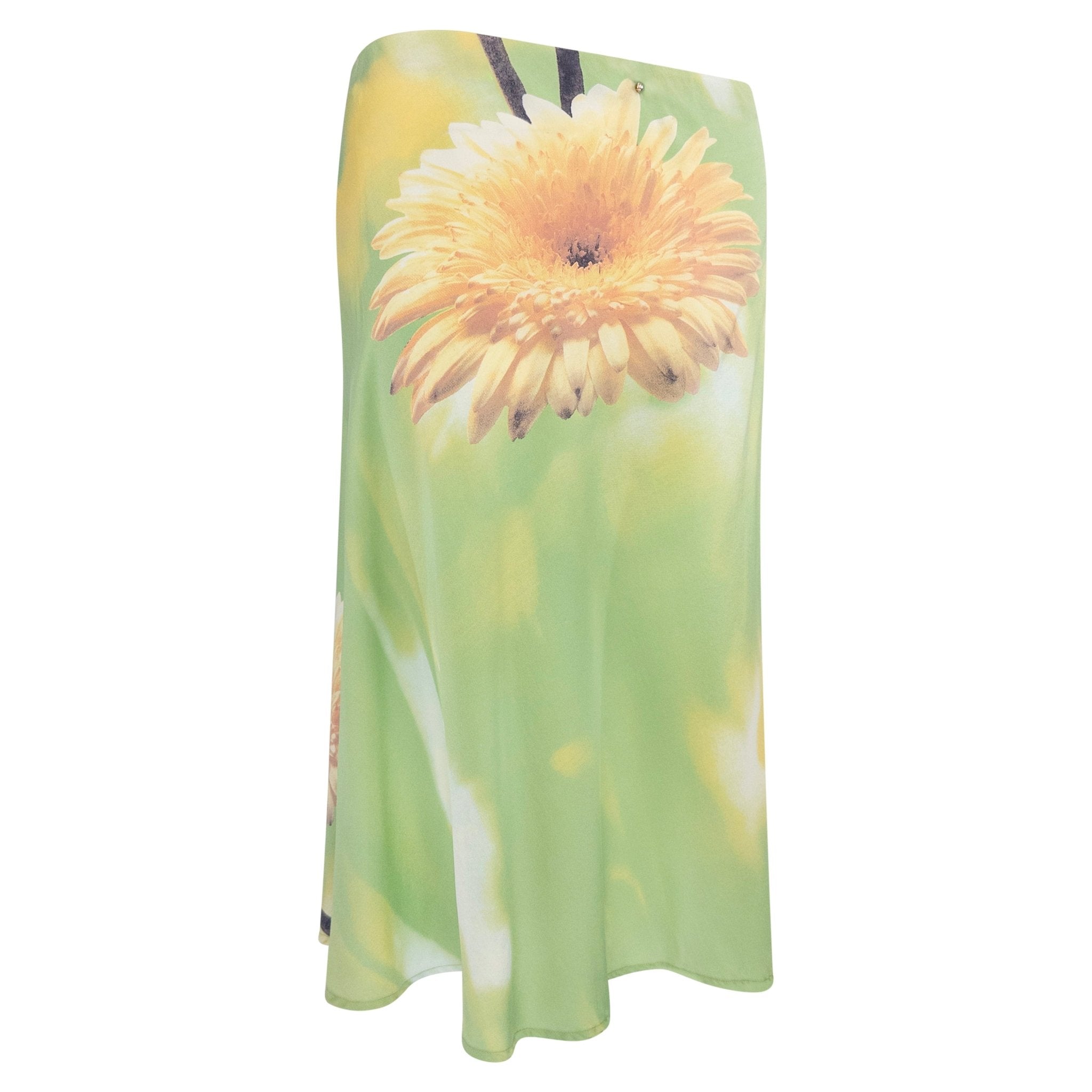 S/S 1999 Roberto Cavalli Silk Satin Floral Print Pierced Skirt - RealList