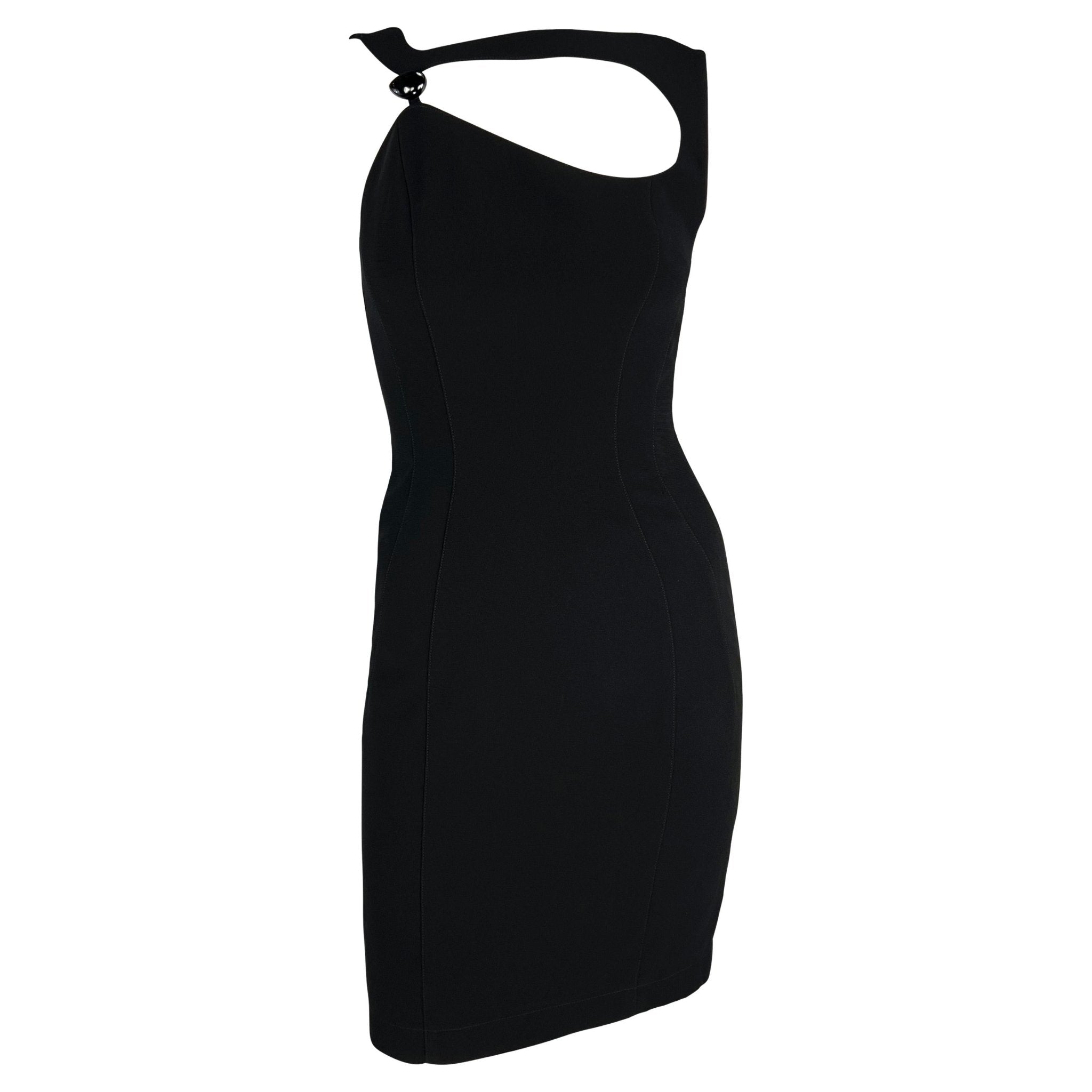 S/S 1999 Thierry Mugler Runway Asymmetric Brooch Detail Black Pencil Dress - RealList