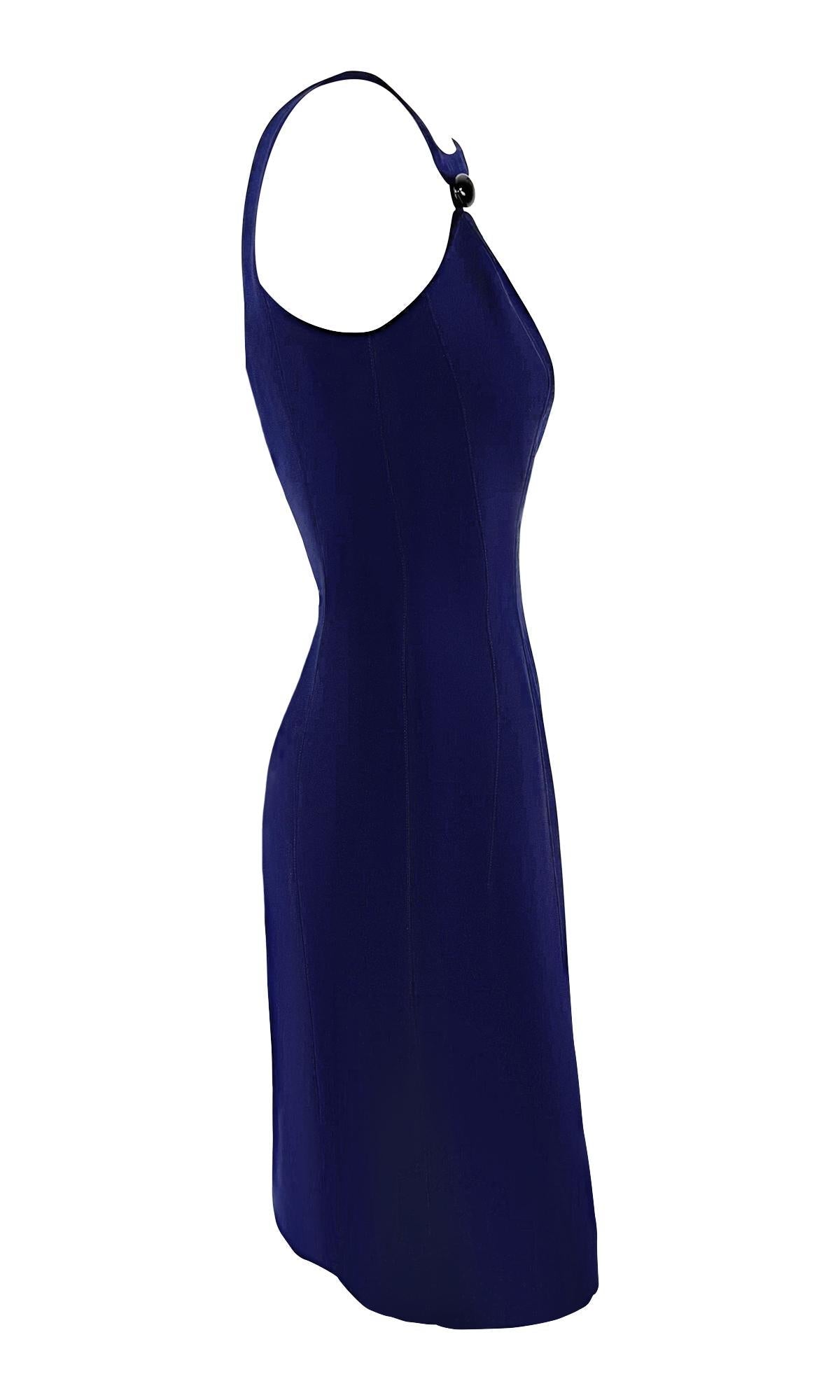 S/S 1999 Thierry Mugler Runway Navy Abstract Brooch Midi Pencil Dress - RealList