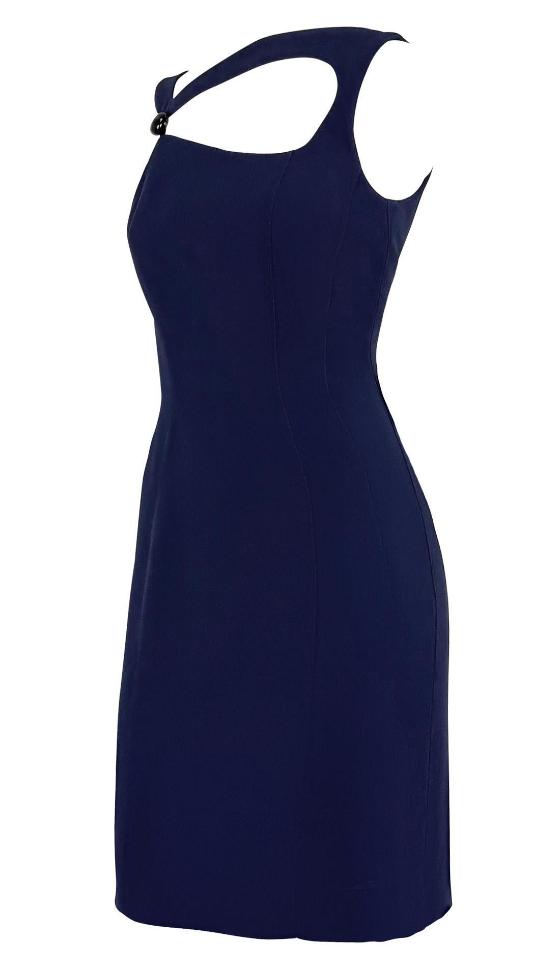 S/S 1999 Thierry Mugler Runway Navy Abstract Brooch Midi Pencil Dress - RealList