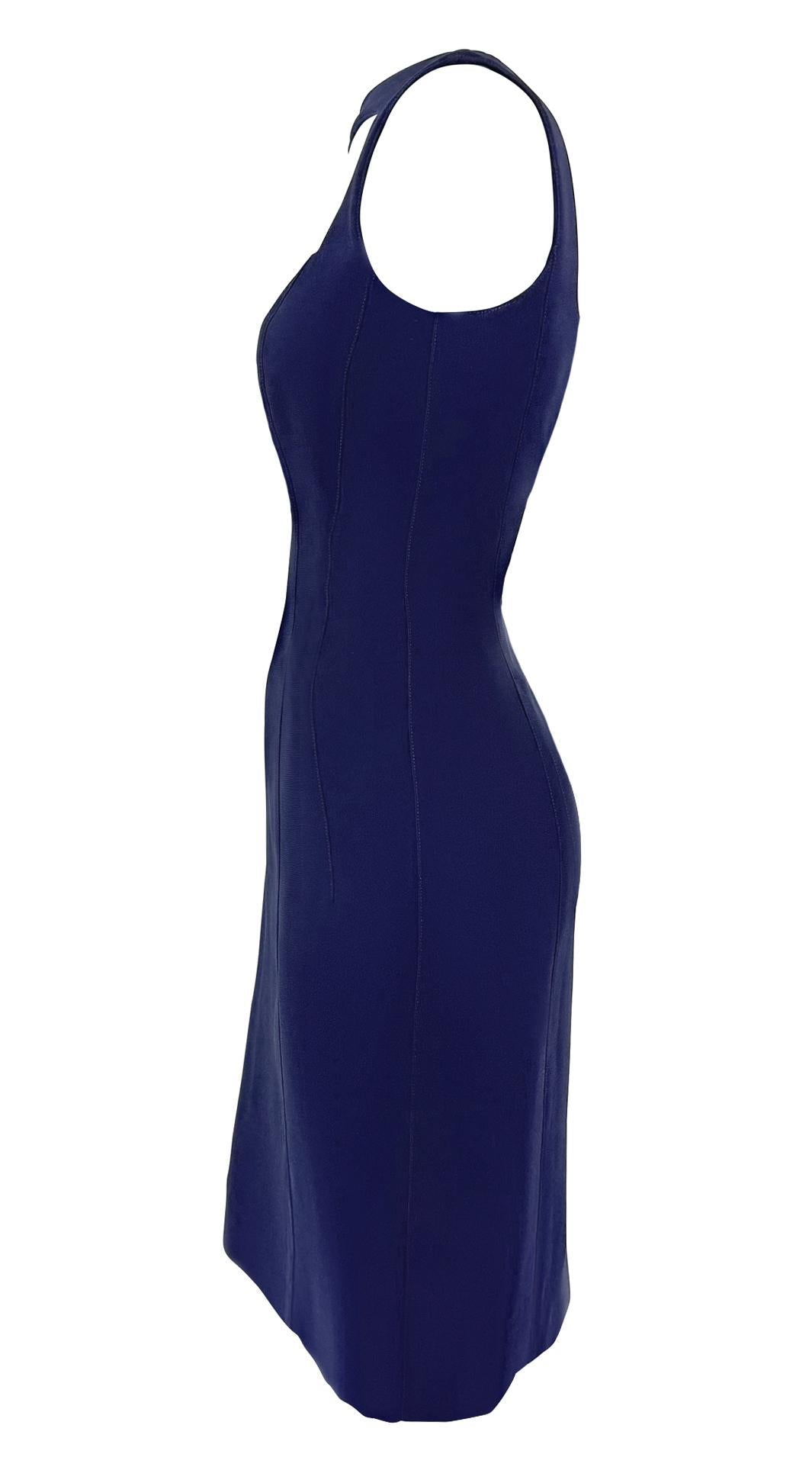 S/S 1999 Thierry Mugler Runway Navy Abstract Brooch Midi Pencil Dress - RealList