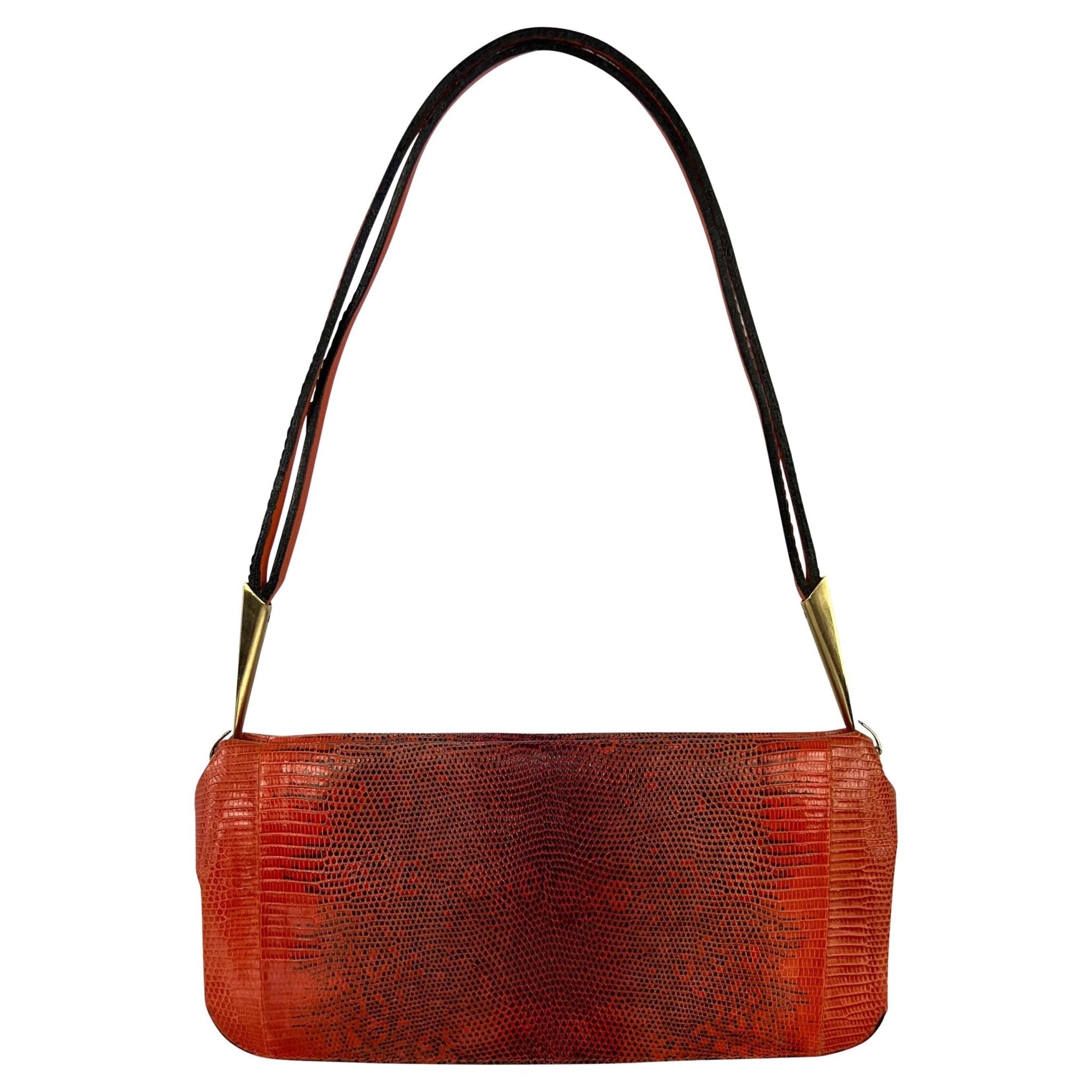 S/S 2000 Bottega Veneta Orange Genuine Ring Lizard Skin Shoulder Bag - RealList