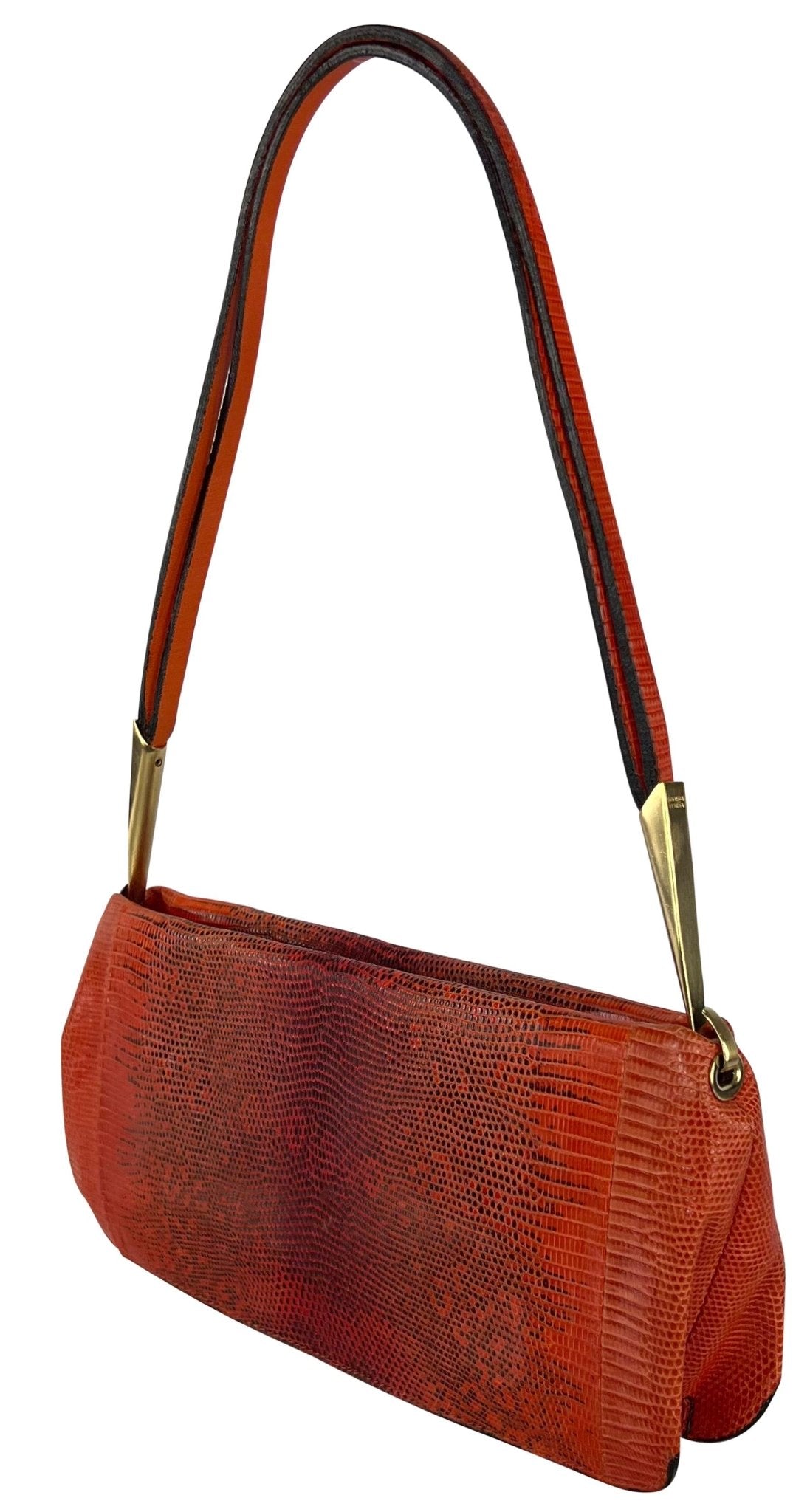 S/S 2000 Bottega Veneta Orange Genuine Ring Lizard Skin Shoulder Bag - RealList