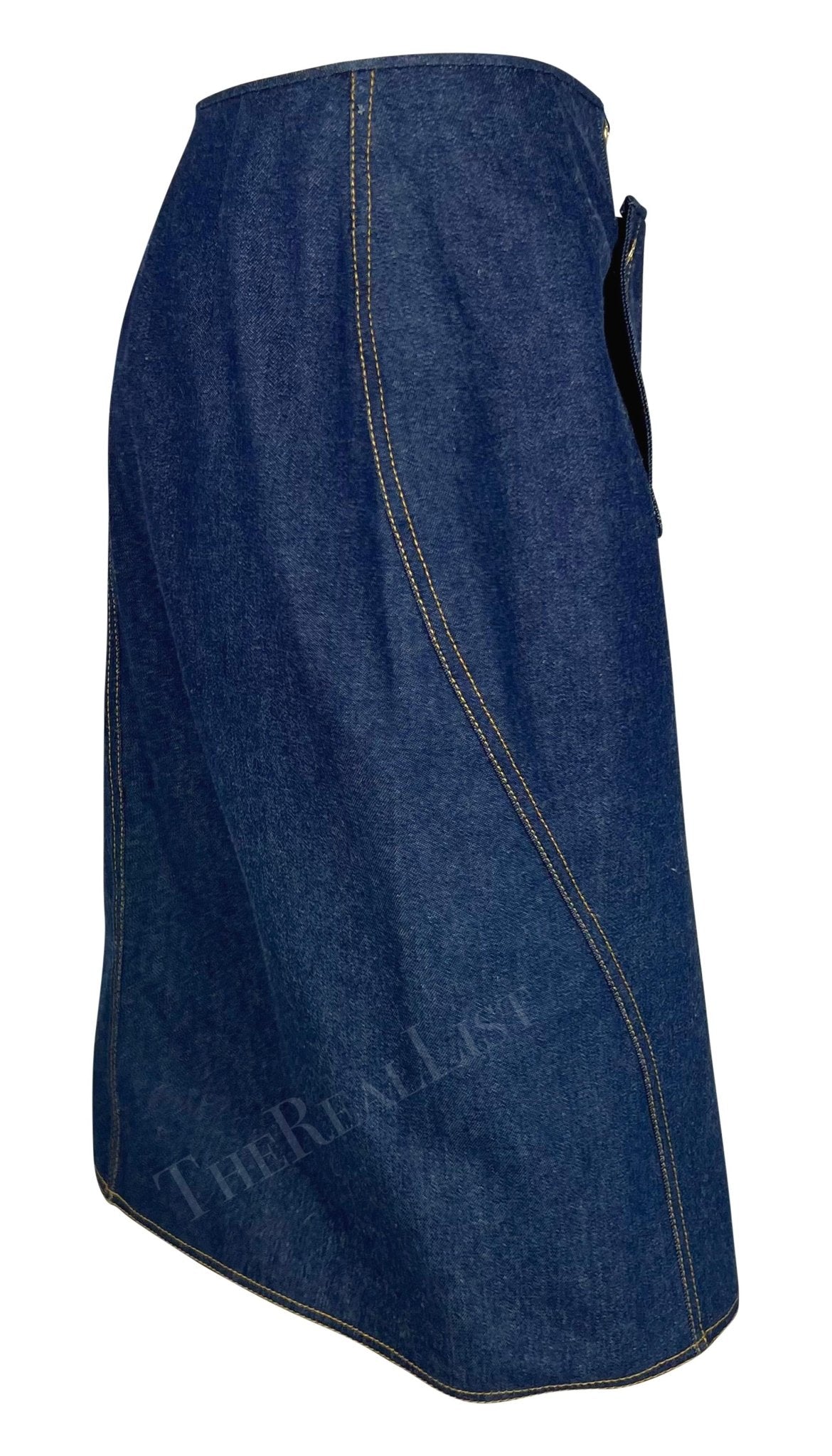 S/S 2000 Christian Dior by John Galliano Blue Denim Gold Button Pencil Skirt - RealList