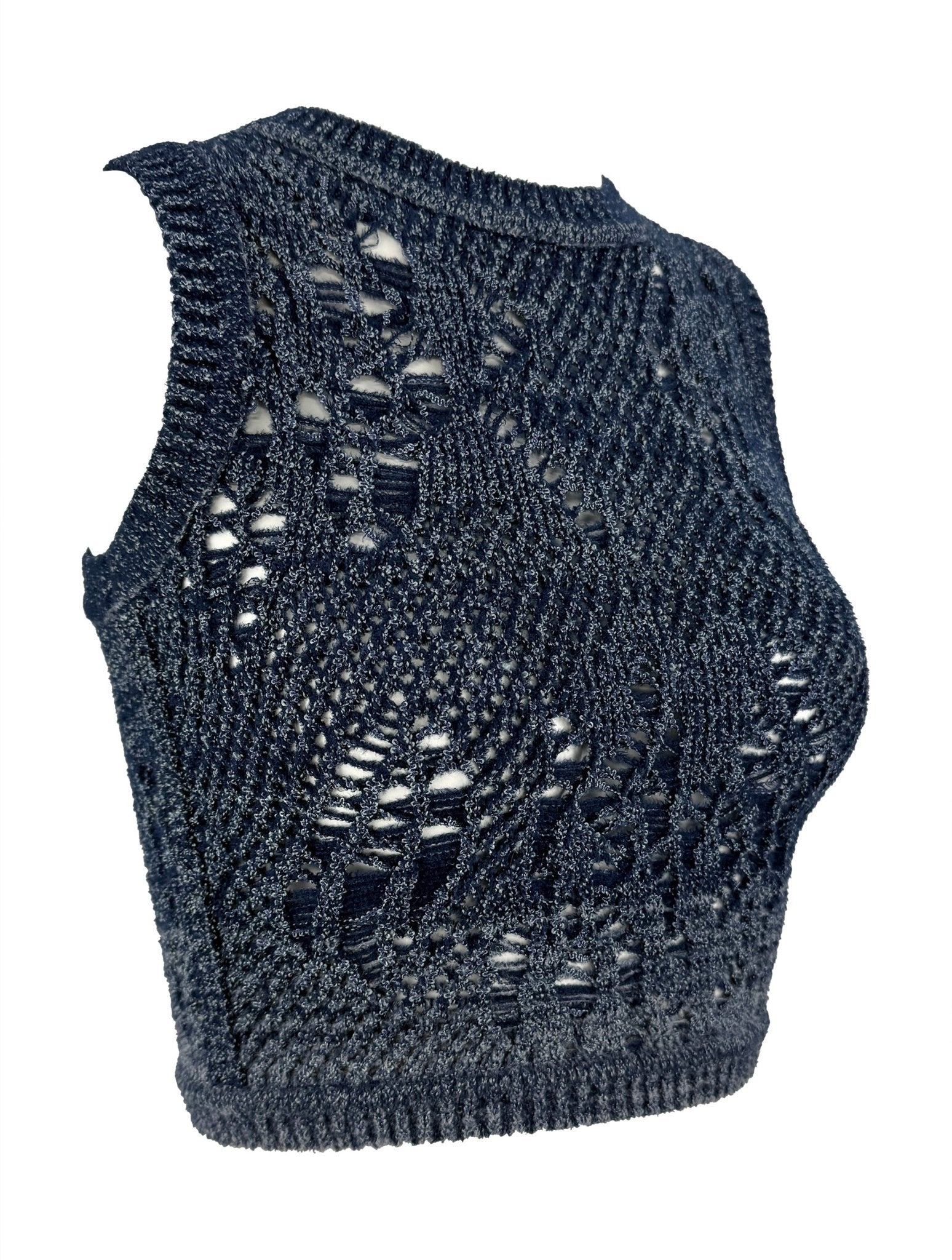 S/S 2000 Christian Dior by John Galliano Blue Sheer Knit Crop Top - RealList