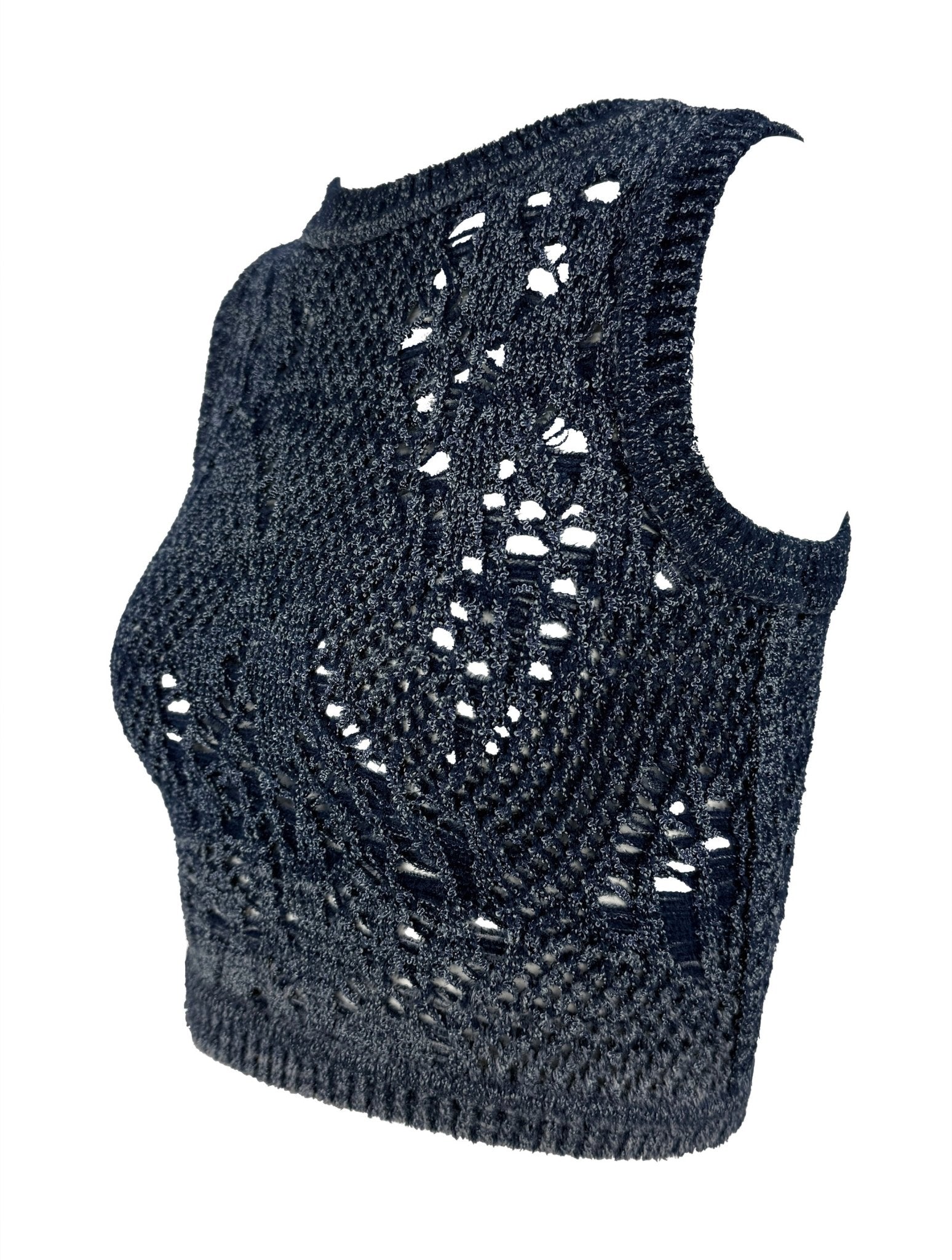 S/S 2000 Christian Dior by John Galliano Blue Sheer Knit Crop Top - RealList