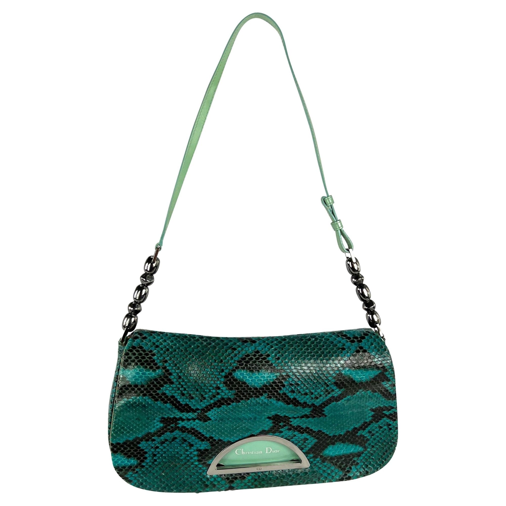 S/S 2000 Christian Dior by John Galliano Blue Snakeskin Malice Flap Shoulder Bag - RealList