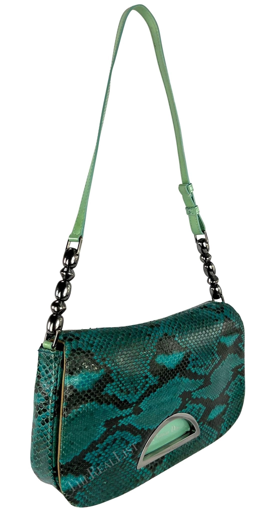 S/S 2000 Christian Dior by John Galliano Blue Snakeskin Malice Flap Shoulder Bag - RealList