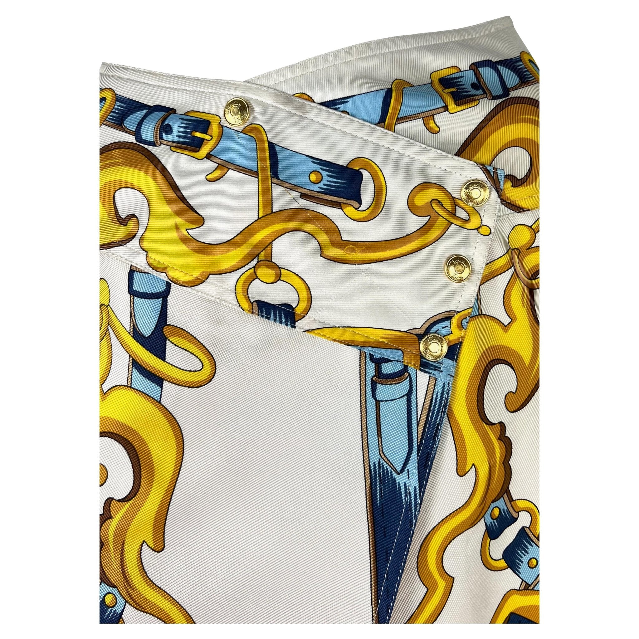S/S 2000 Christian Dior by John Galliano Runway White Silk Horsebit Print Skirt - RealList