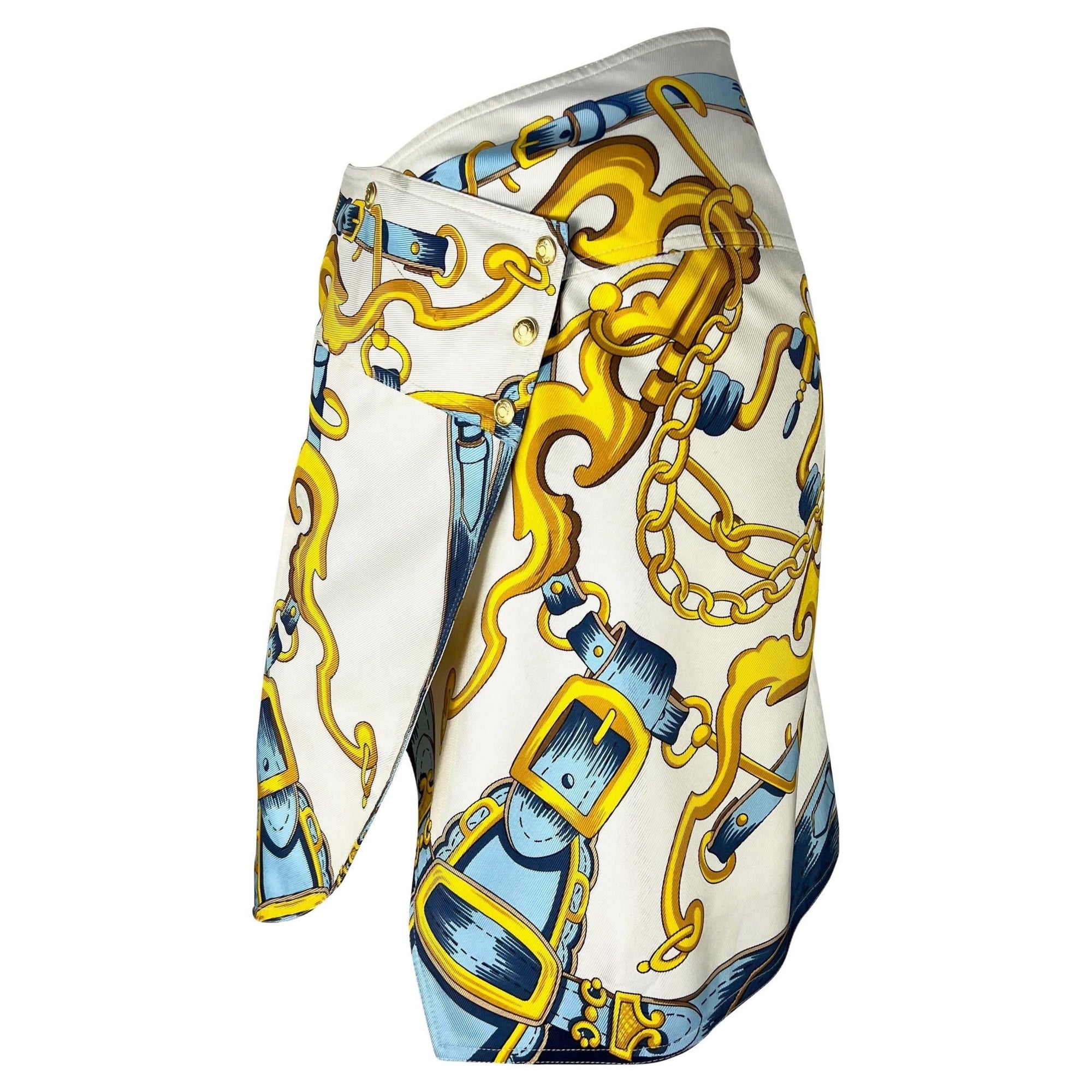 S/S 2000 Christian Dior by John Galliano Runway White Silk Horsebit Print Skirt - RealList