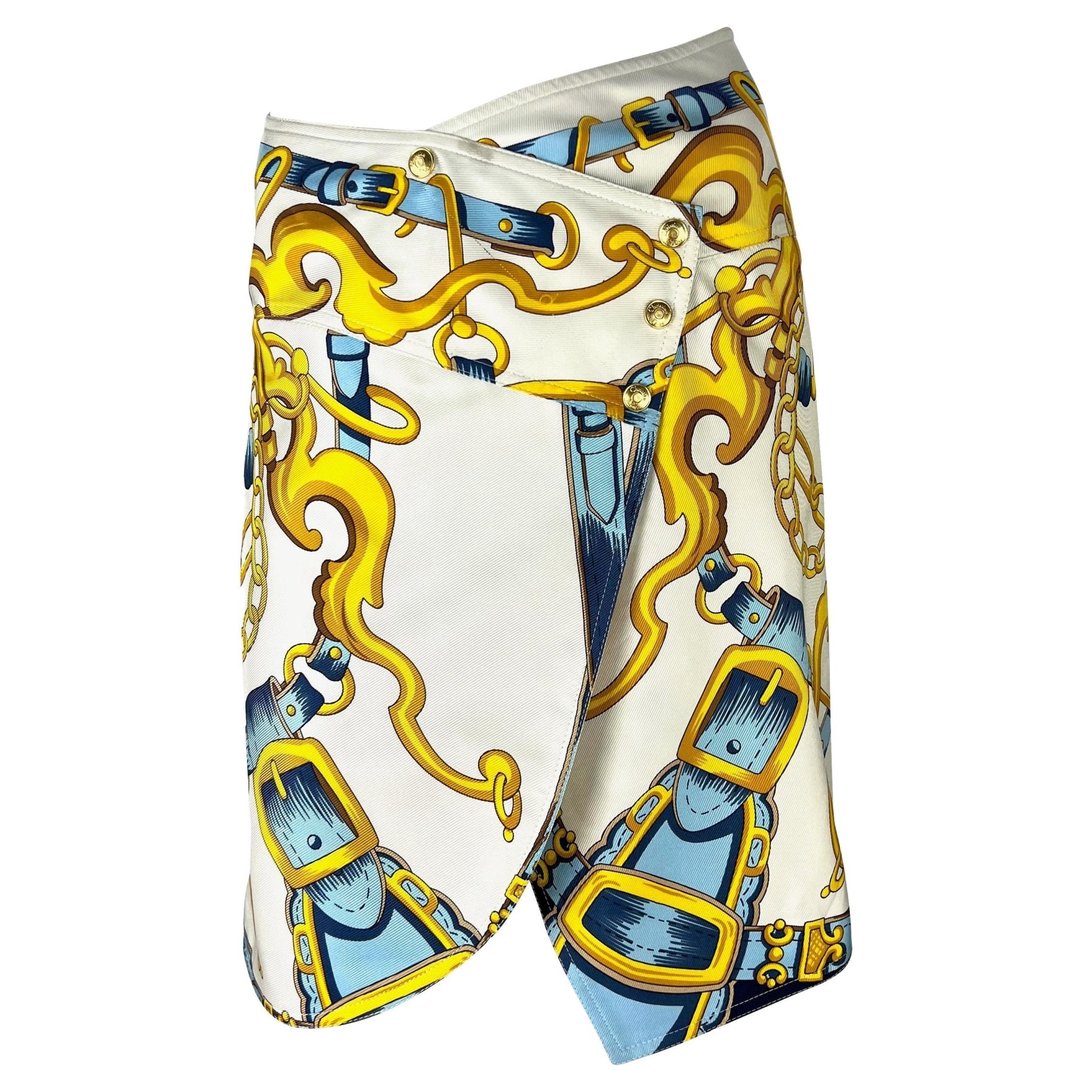 S/S 2000 Christian Dior by John Galliano Runway White Silk Horsebit Print Skirt - RealList