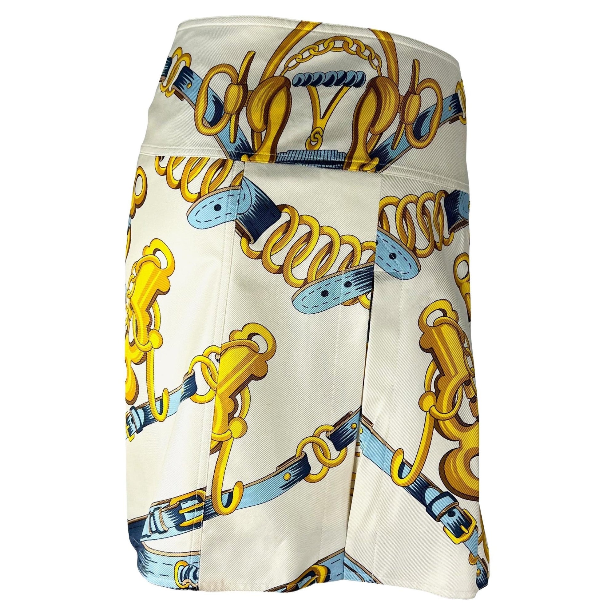 S/S 2000 Christian Dior by John Galliano Runway White Silk Horsebit Print Skirt - RealList