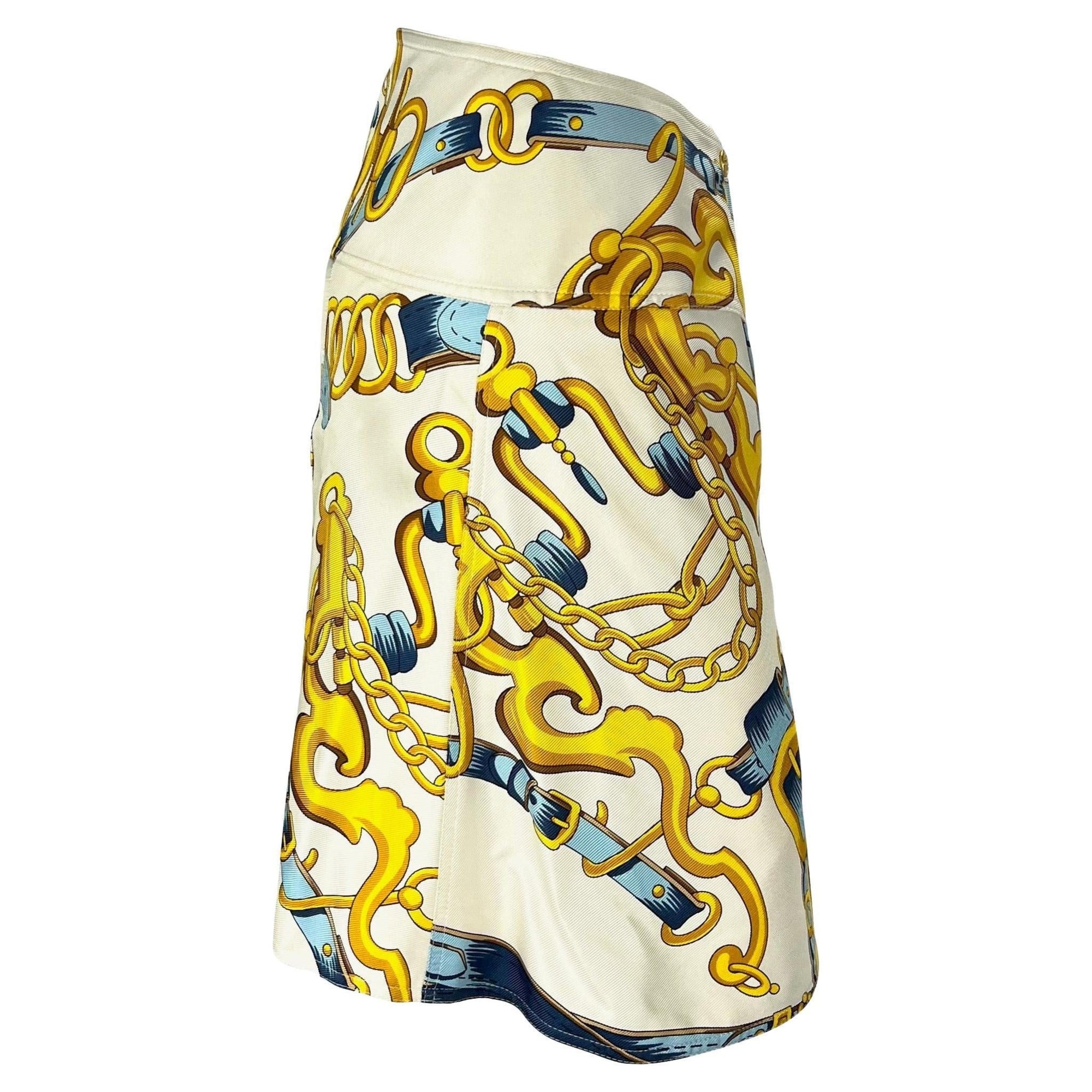S/S 2000 Christian Dior by John Galliano Runway White Silk Horsebit Print Skirt - RealList