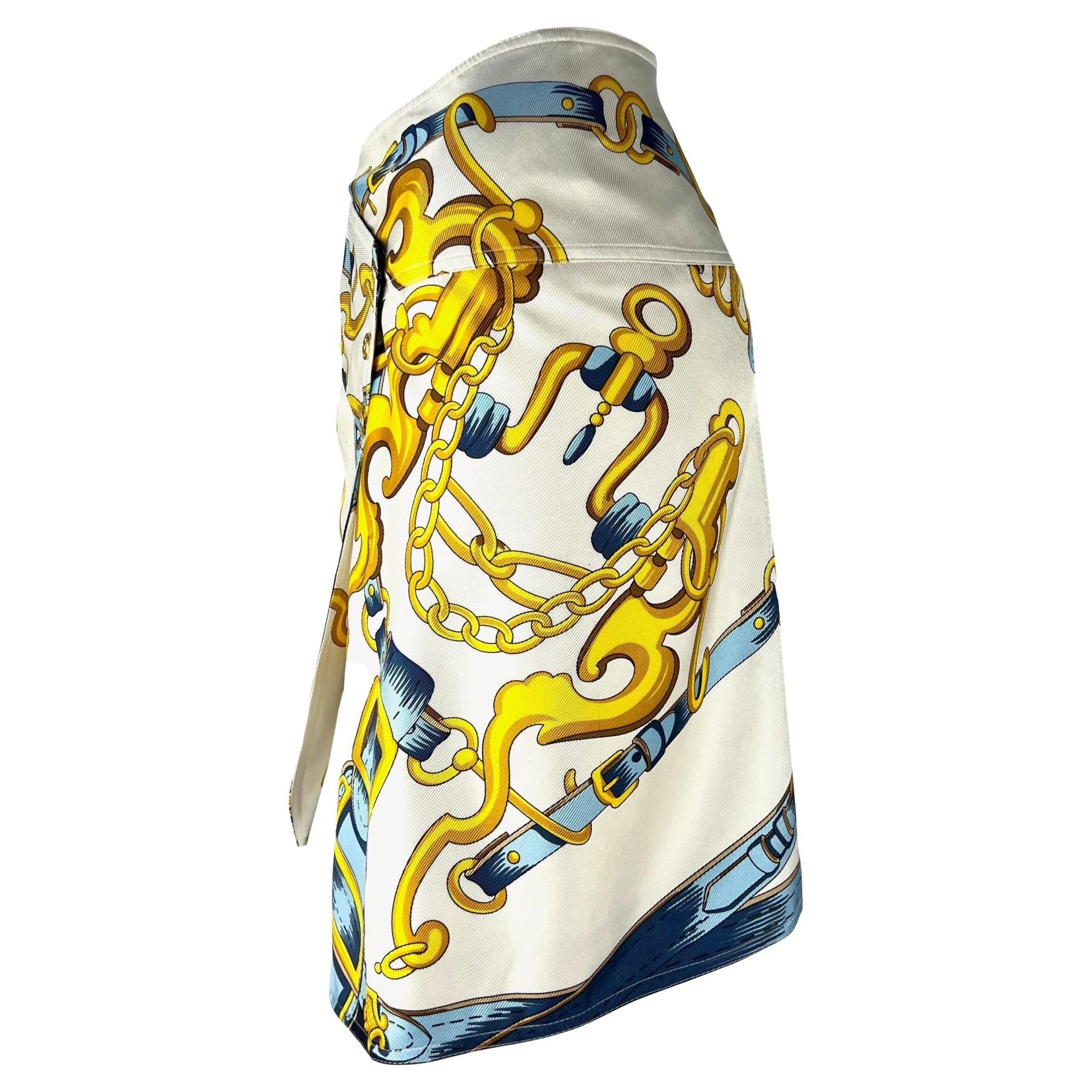 S/S 2000 Christian Dior by John Galliano Runway White Silk Horsebit Print Skirt - RealList