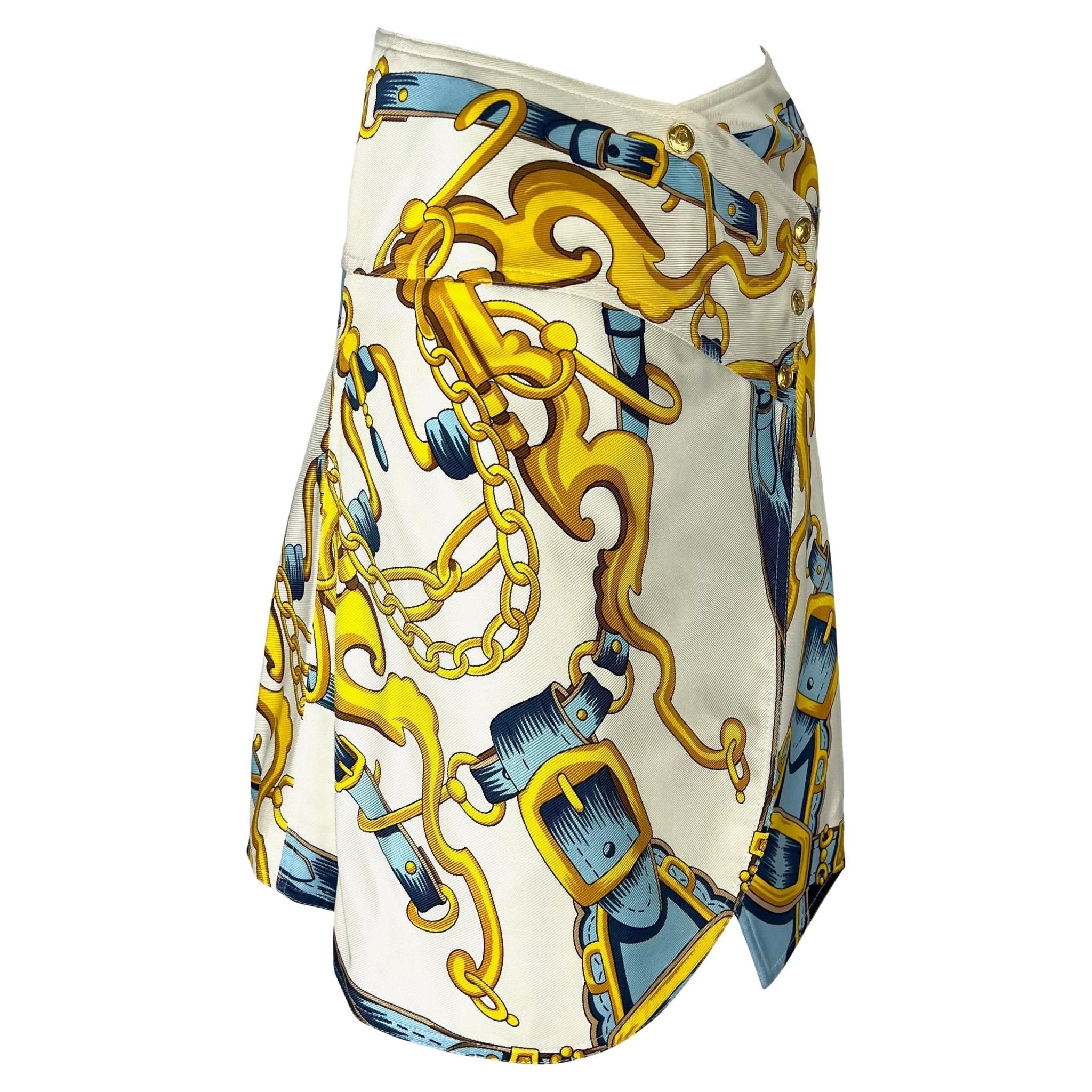S/S 2000 Christian Dior by John Galliano Runway White Silk Horsebit Print Skirt - RealList