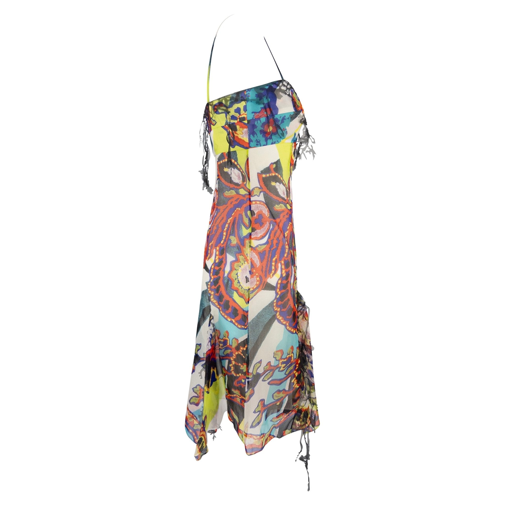 S/S 2000 Christian Lacroix Prototype Abstract Print Chiffon Cutout Trim Mini Dress - RealList