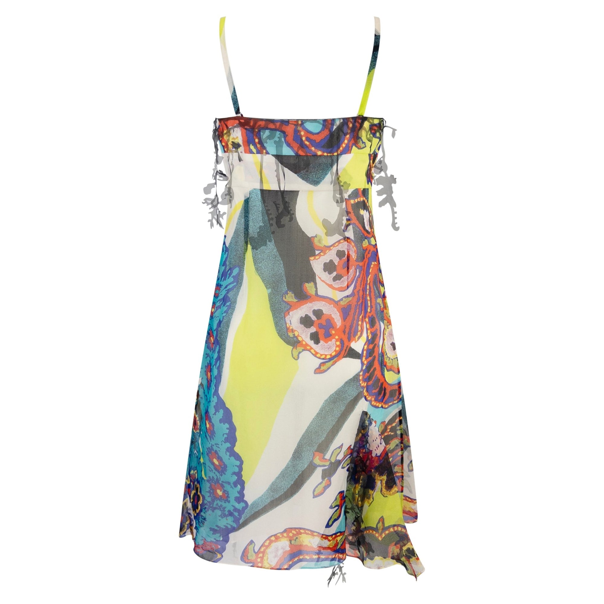S/S 2000 Christian Lacroix Prototype Abstract Print Chiffon Cutout Trim Mini Dress - RealList