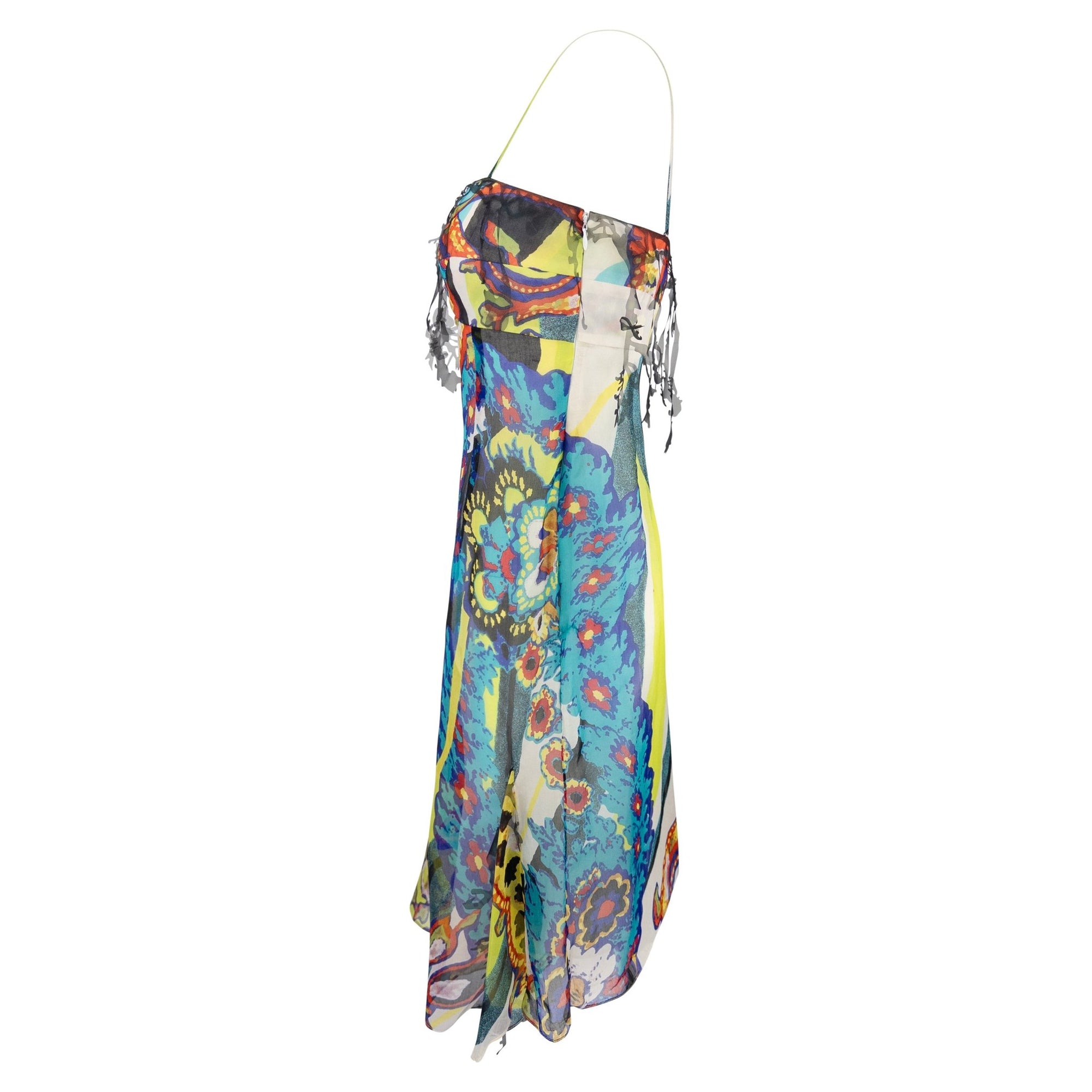 S/S 2000 Christian Lacroix Prototype Abstract Print Chiffon Cutout Trim Mini Dress - RealList