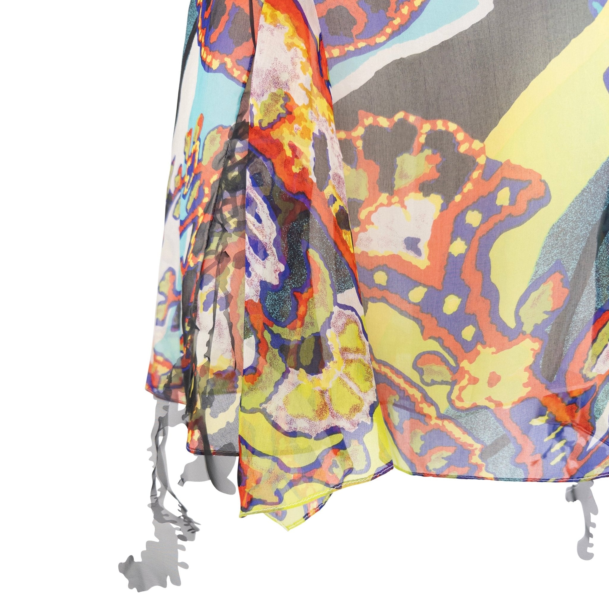 S/S 2000 Christian Lacroix Prototype Abstract Print Chiffon Cutout Trim Mini Dress - RealList