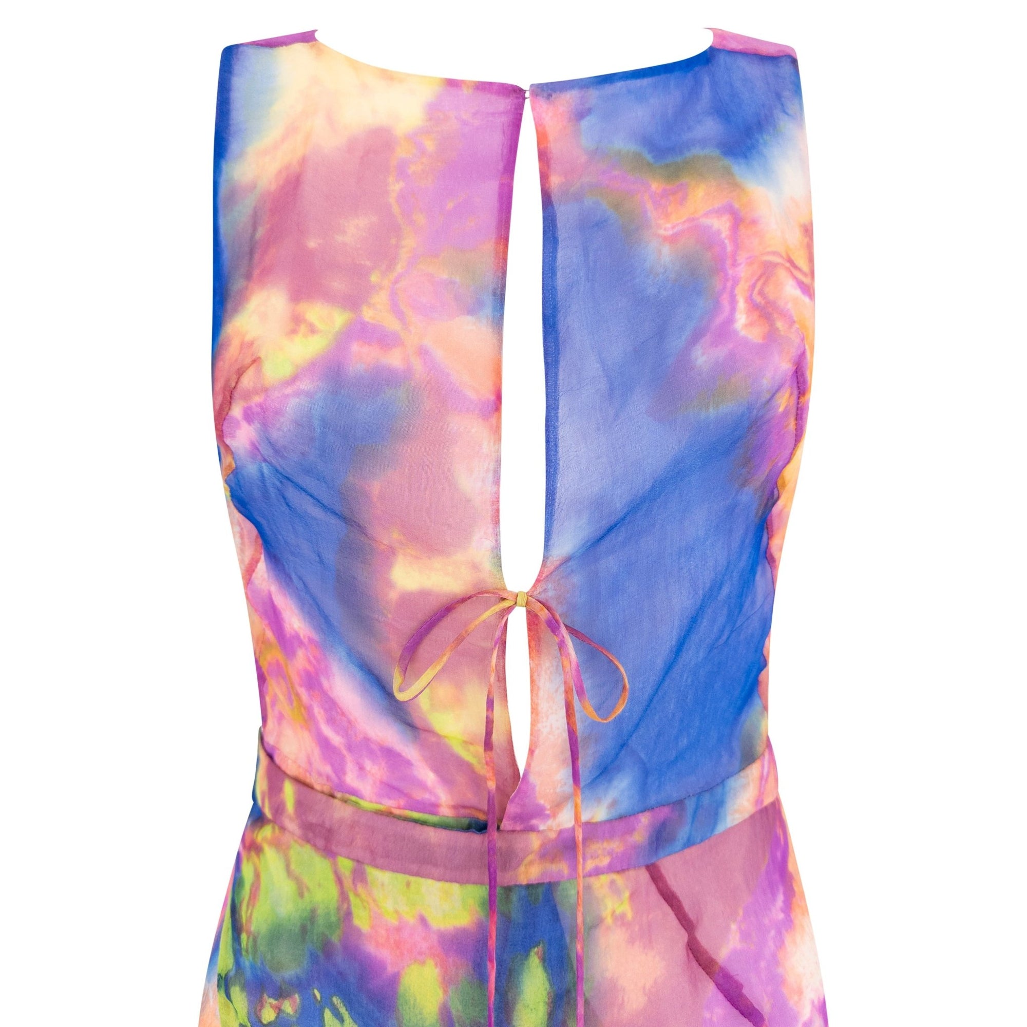 S/S 2000 Christian Lacroix Runway Prototype Sheer Pink Tie Dye Plunging Dress - RealList