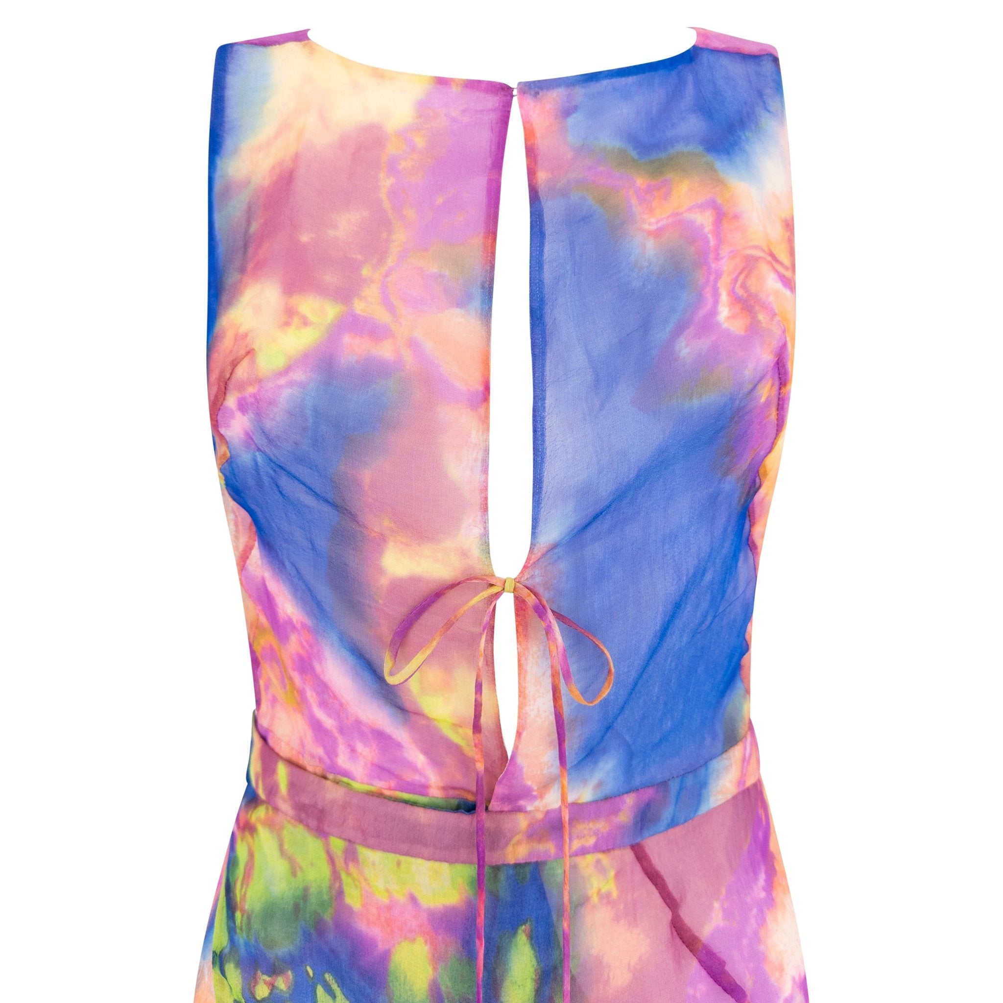 S/S 2000 Christian Lacroix Runway Prototype Sheer Pink Tie Dye Plunging Dress - RealList