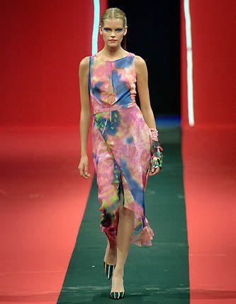 S/S 2000 Christian Lacroix Runway Prototype Sheer Pink Tie Dye Plunging Dress - RealList